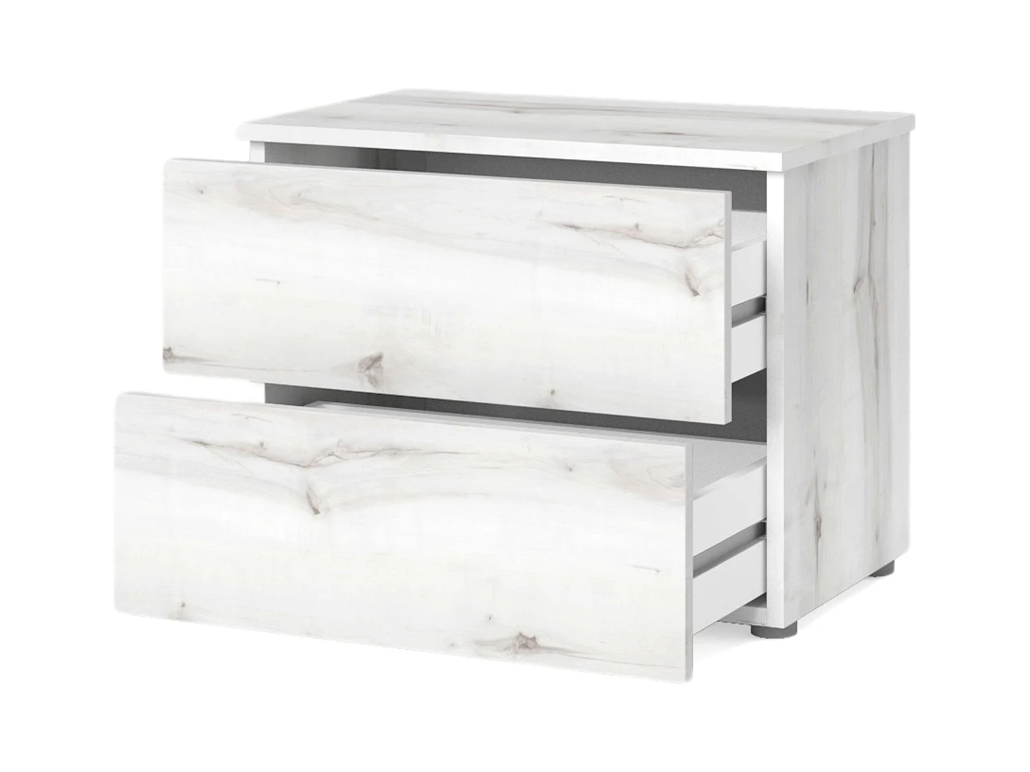 Table de chevet contemporaine blanche Lyon avec 2 tiroirs 54 x 43 cm