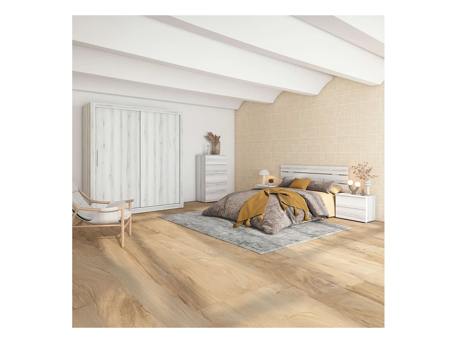 Table de chevet contemporaine blanche Lyon avec 2 tiroirs 54 x 43 cm