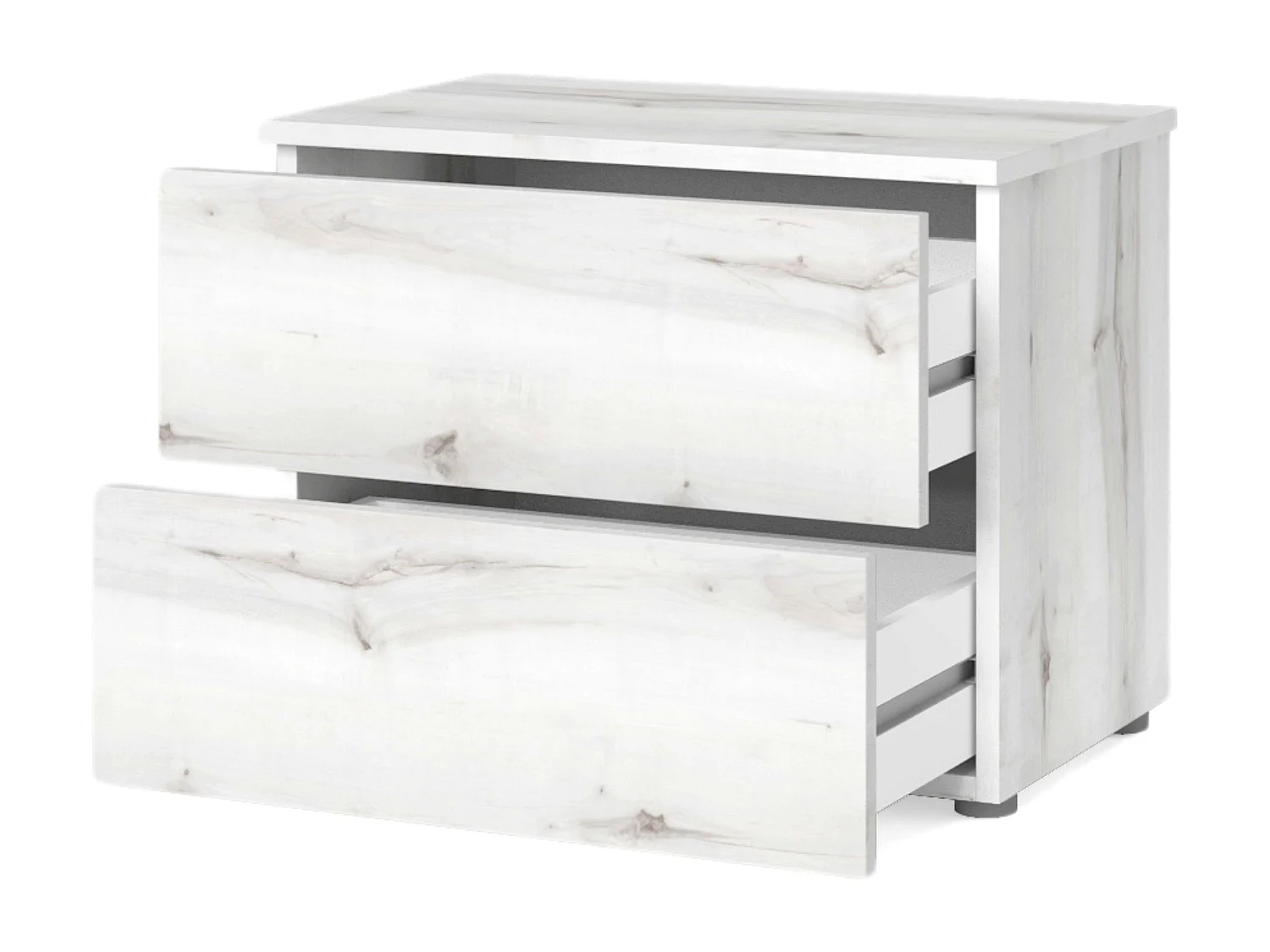 Table de chevet contemporaine blanche Lyon avec 2 tiroirs 54 x 43 cm