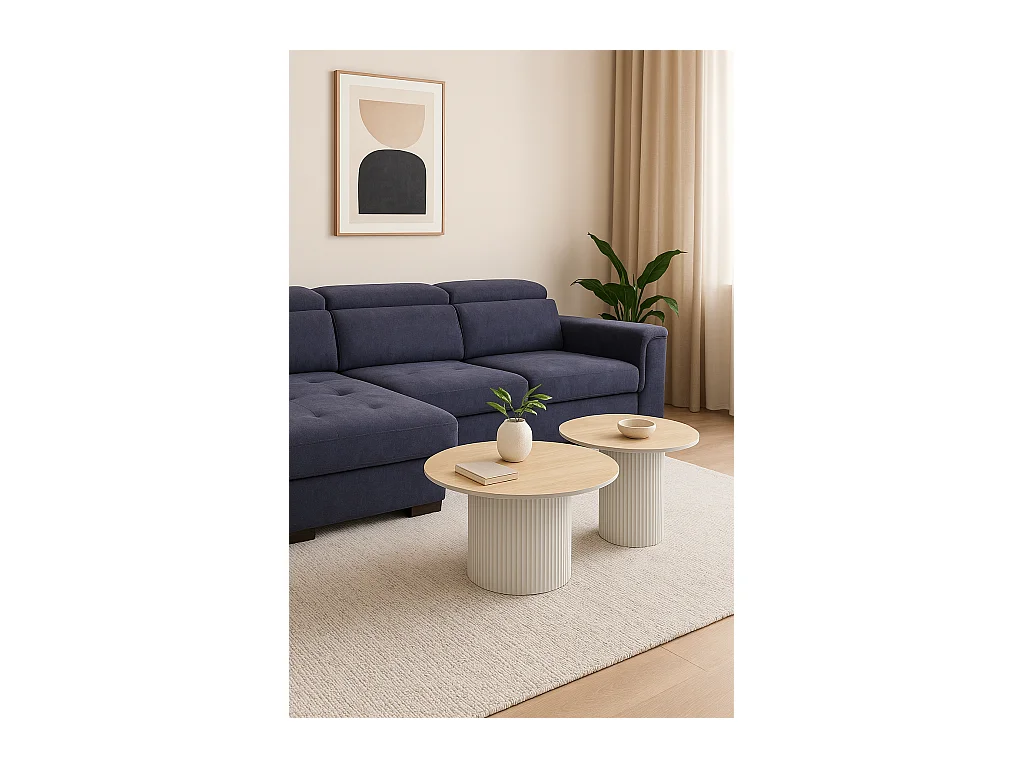 Duo de Tables Basses Gigognes MINA Pieds Blancs 60x45 / 80x38 cm