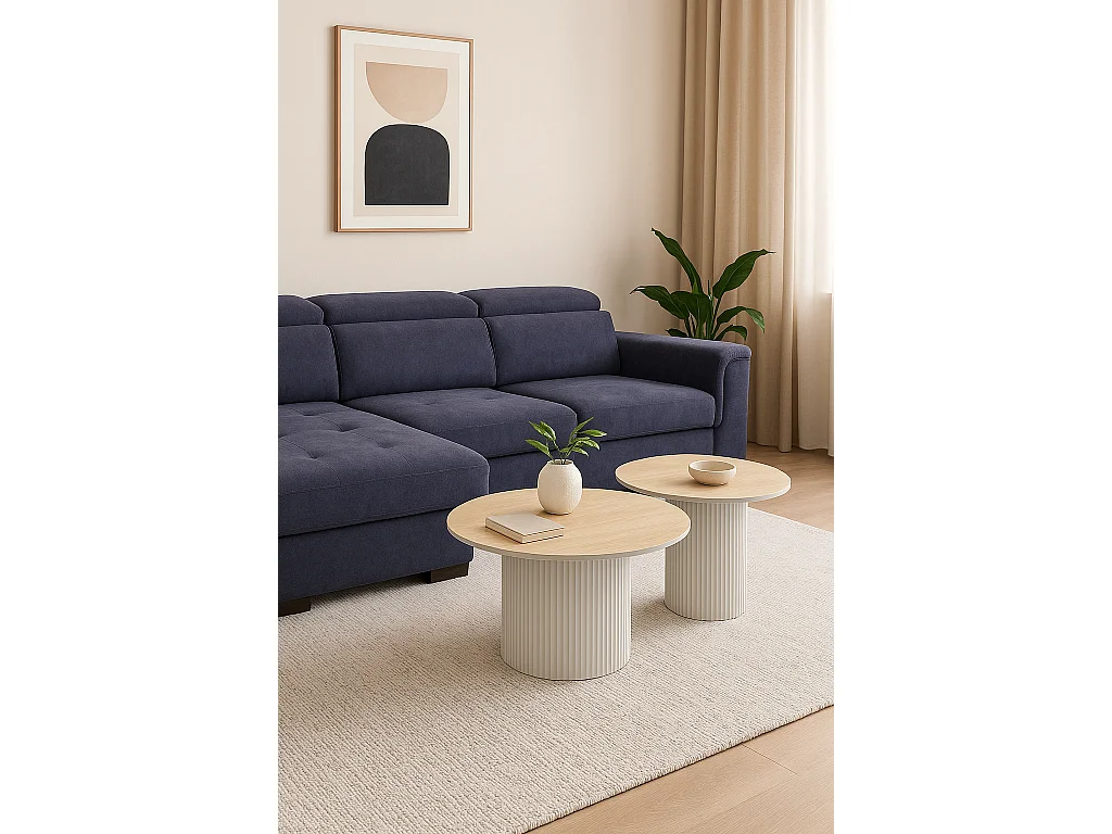 Duo de Tables Basses Gigognes MINA Pieds Blancs 60x45 / 80x38 cm