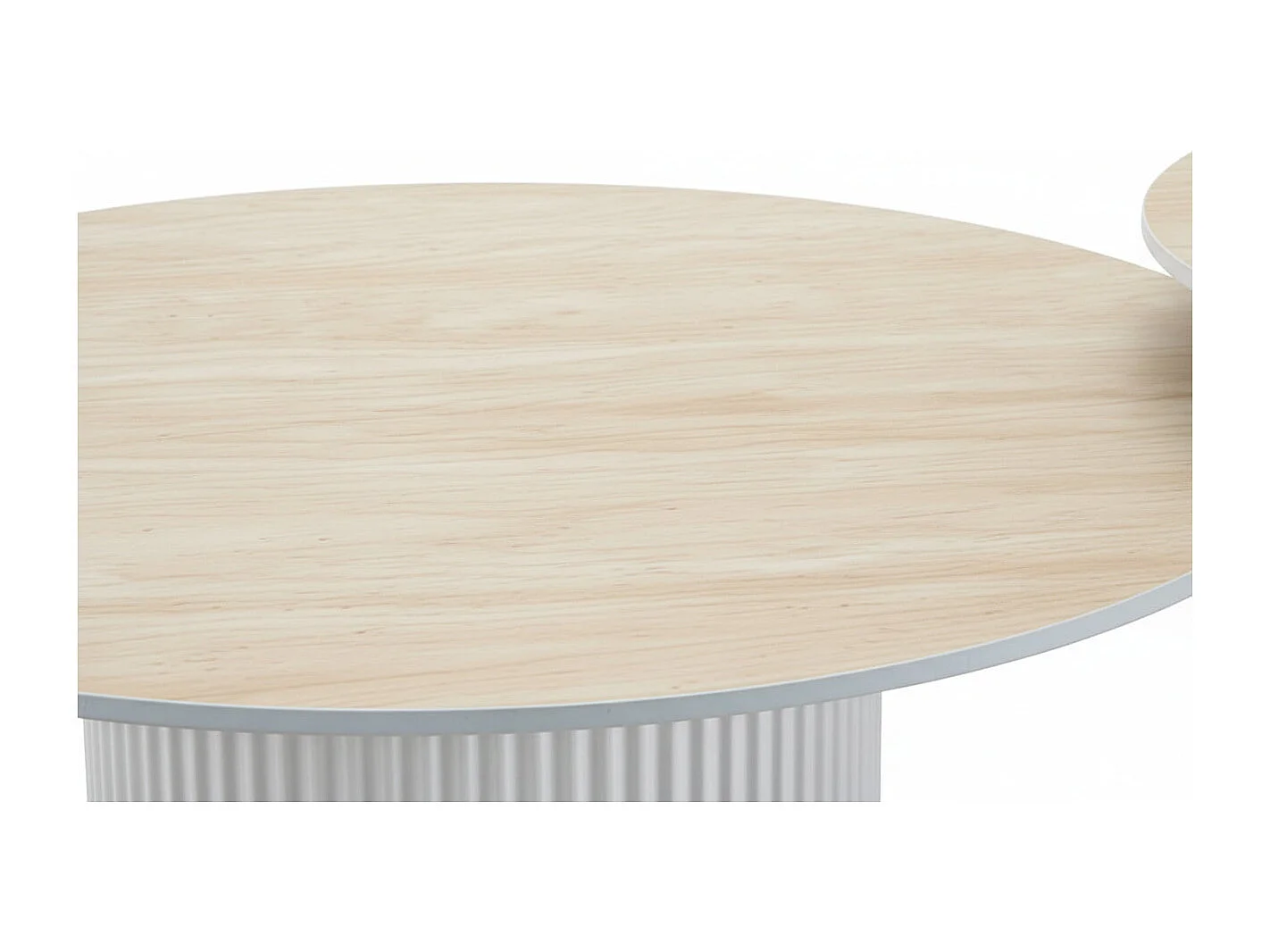 Lot 2 Tables Basses Gigognes MINA Pieds Métal Blanc Plateau Céramique Travertin D80xH38cm/D60xH45cm