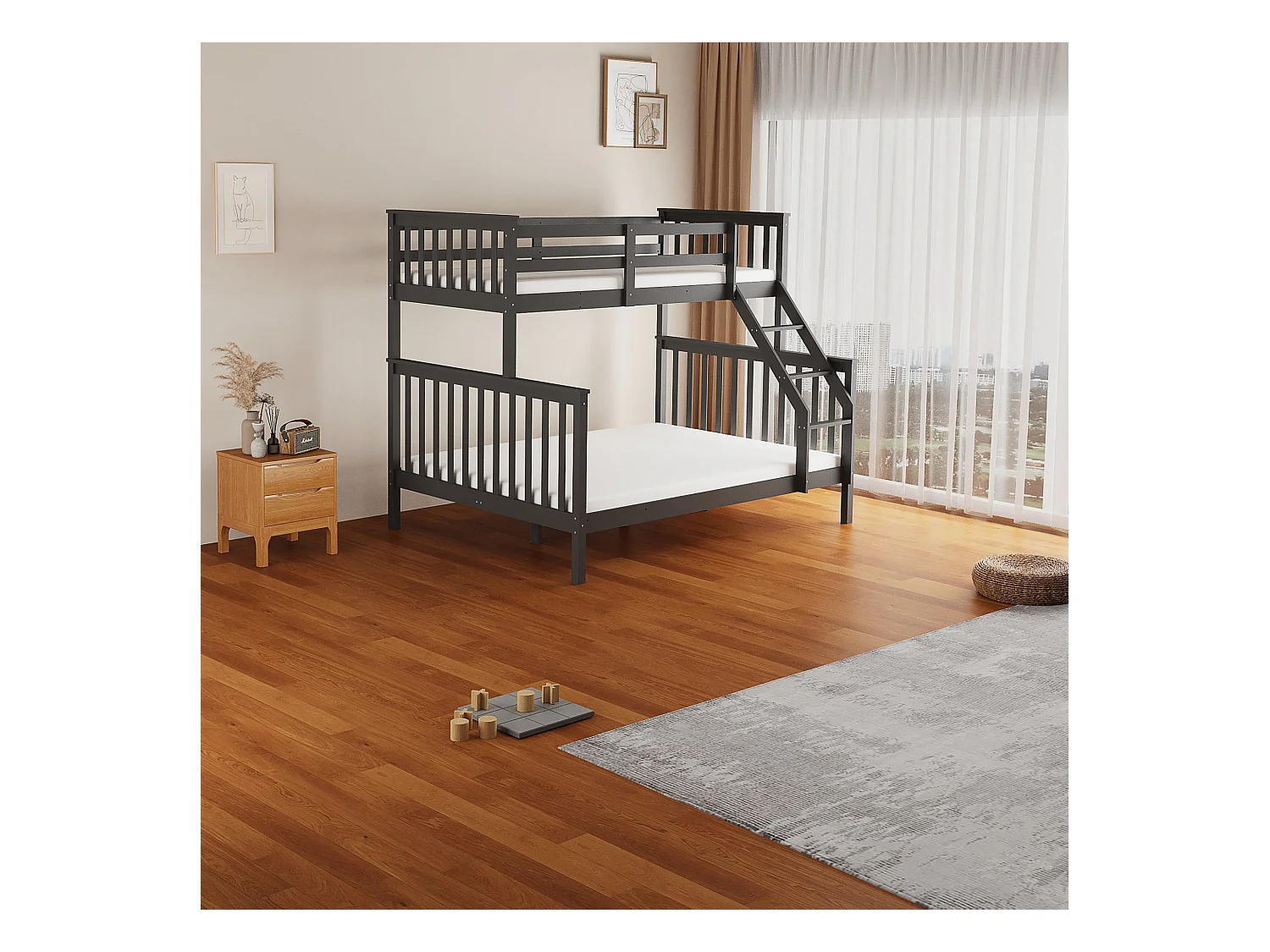 Lit superposé 2+1 BATNA gris 140x190 + 90x190 cm