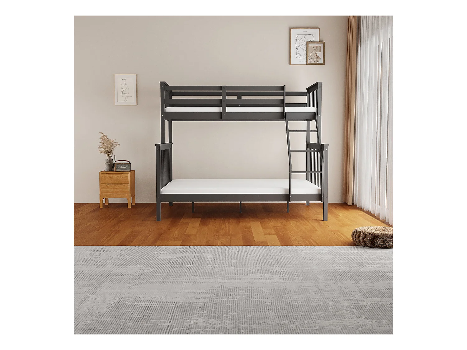 Lit superposé 2+1 BATNA gris 140x190 + 90x190 cm