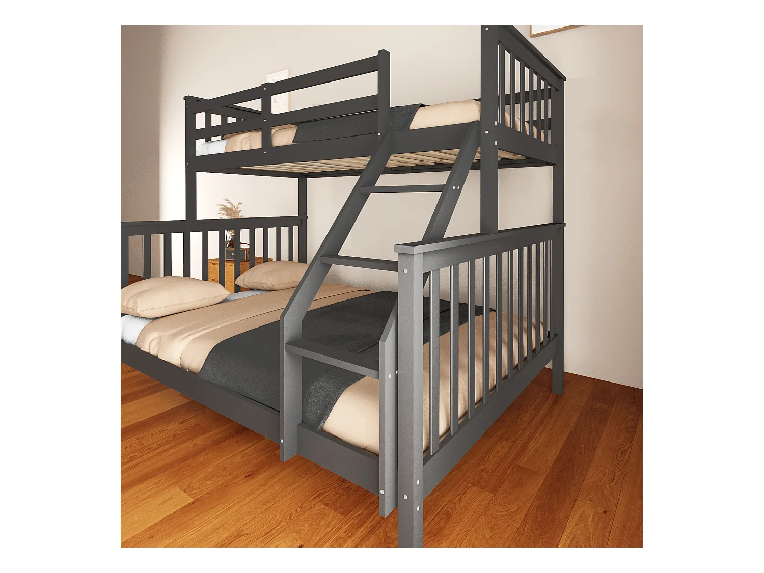 Lit superposé 2+1 BATNA gris 140x190 + 90x190 cm