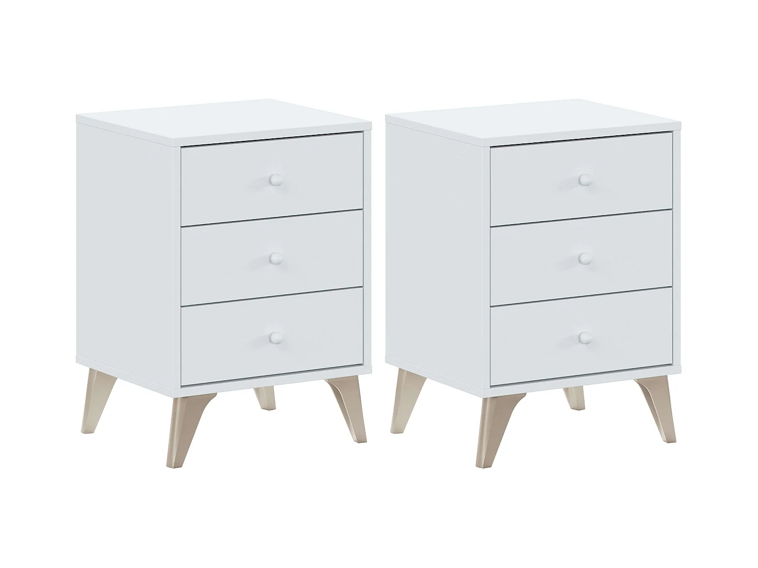 Set 2 Mesitas de noche Sweet 3 cajones blanco artik diseño moderno 56x40x33,5cm