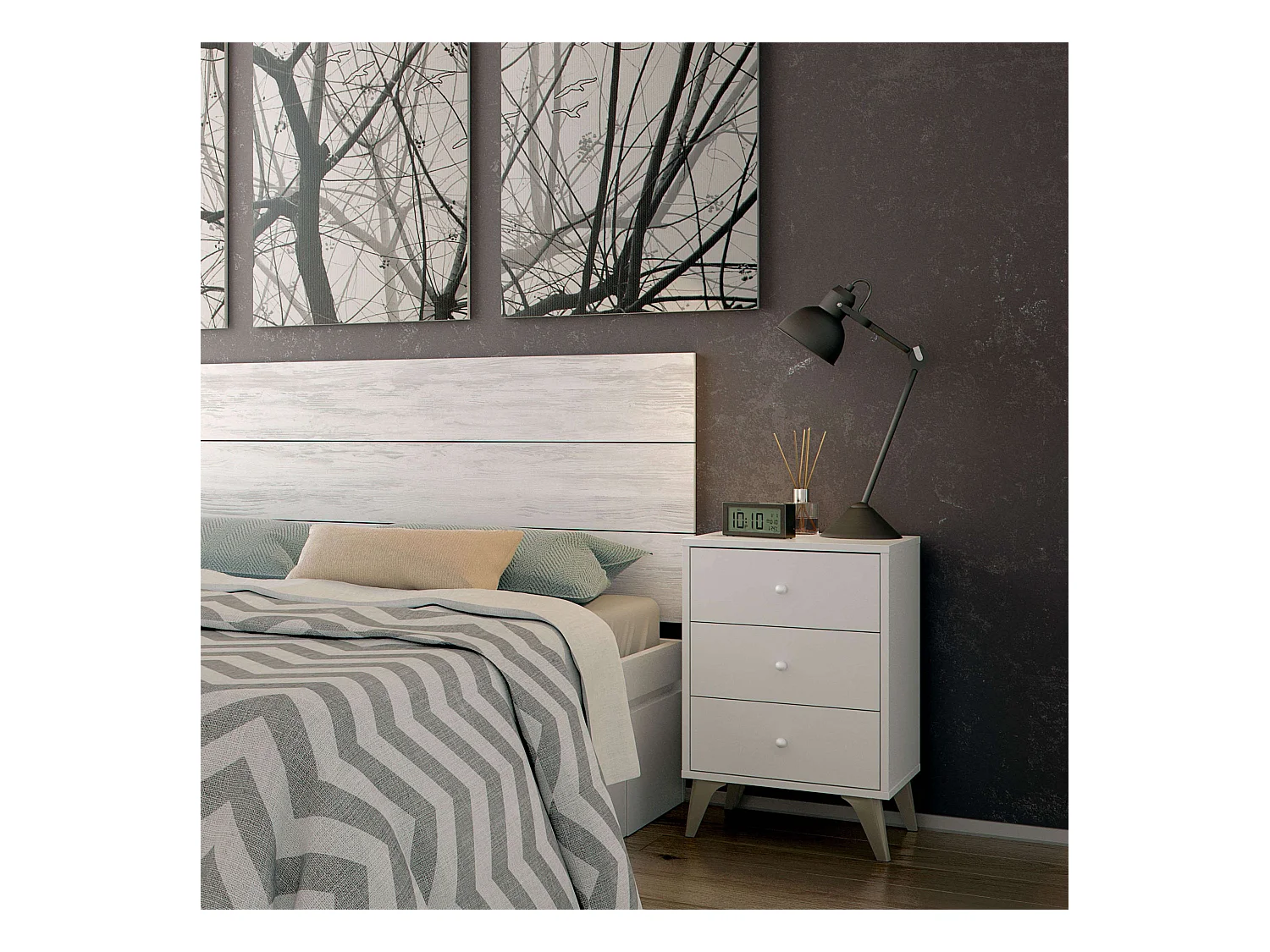 Set 2 Mesitas de noche Sweet 3 cajones blanco artik diseño moderno 56x40x33,5cm
