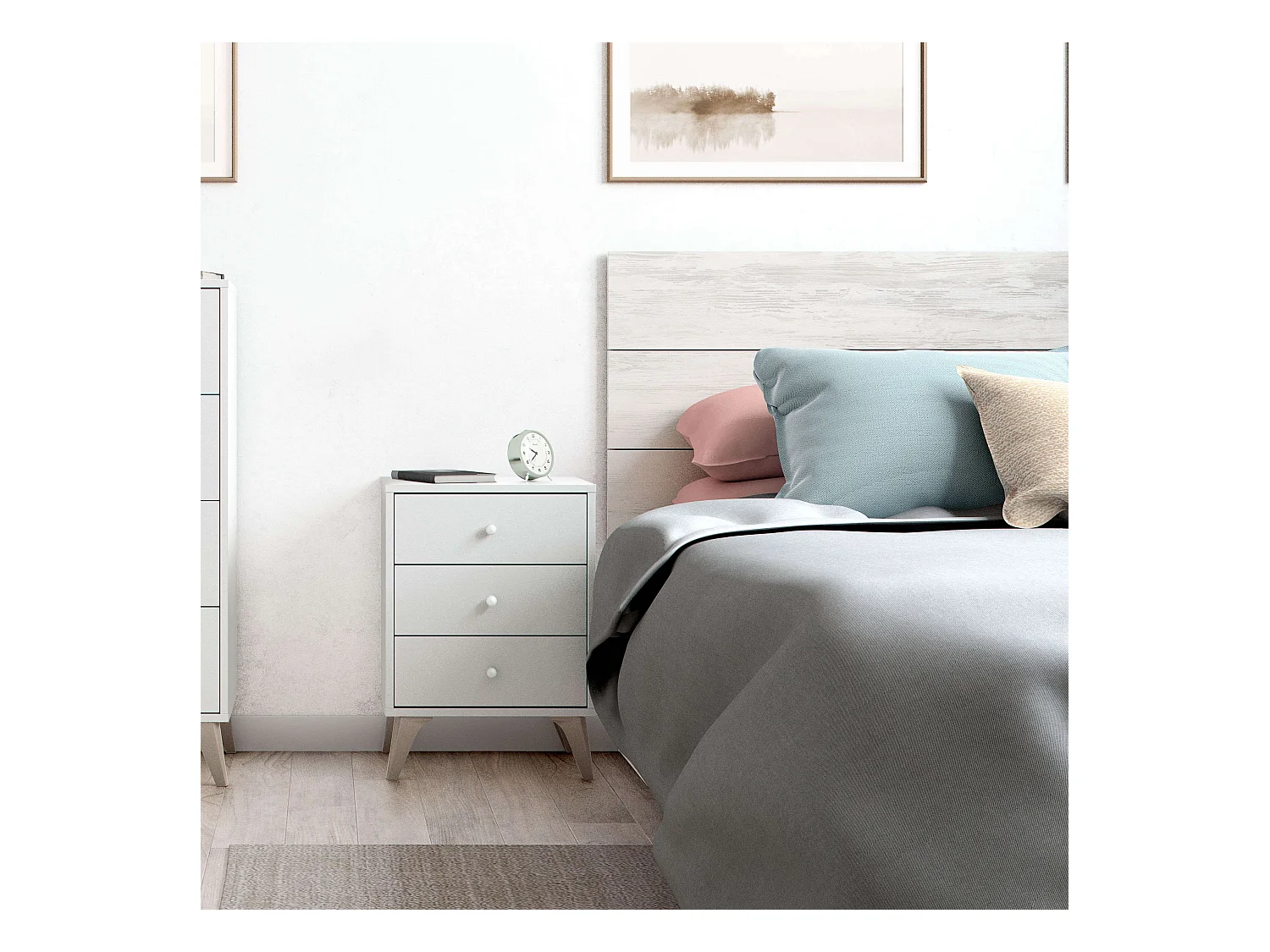 Set 2 Mesitas de noche Sweet 3 cajones blanco artik diseño moderno 56x40x33,5cm