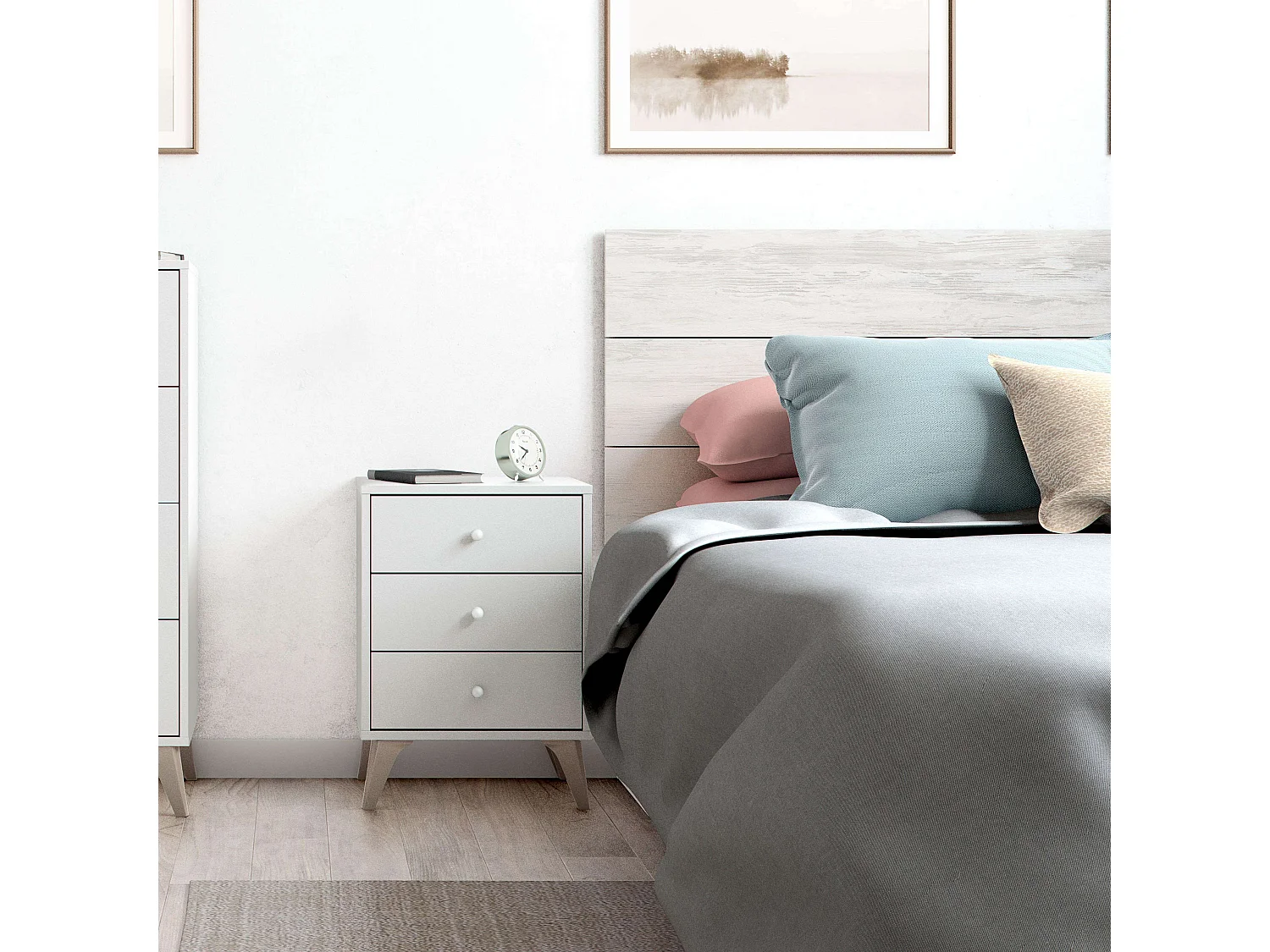 Set 2 Mesitas de noche Sweet 3 cajones blanco artik diseño moderno 56x40x33,5cm