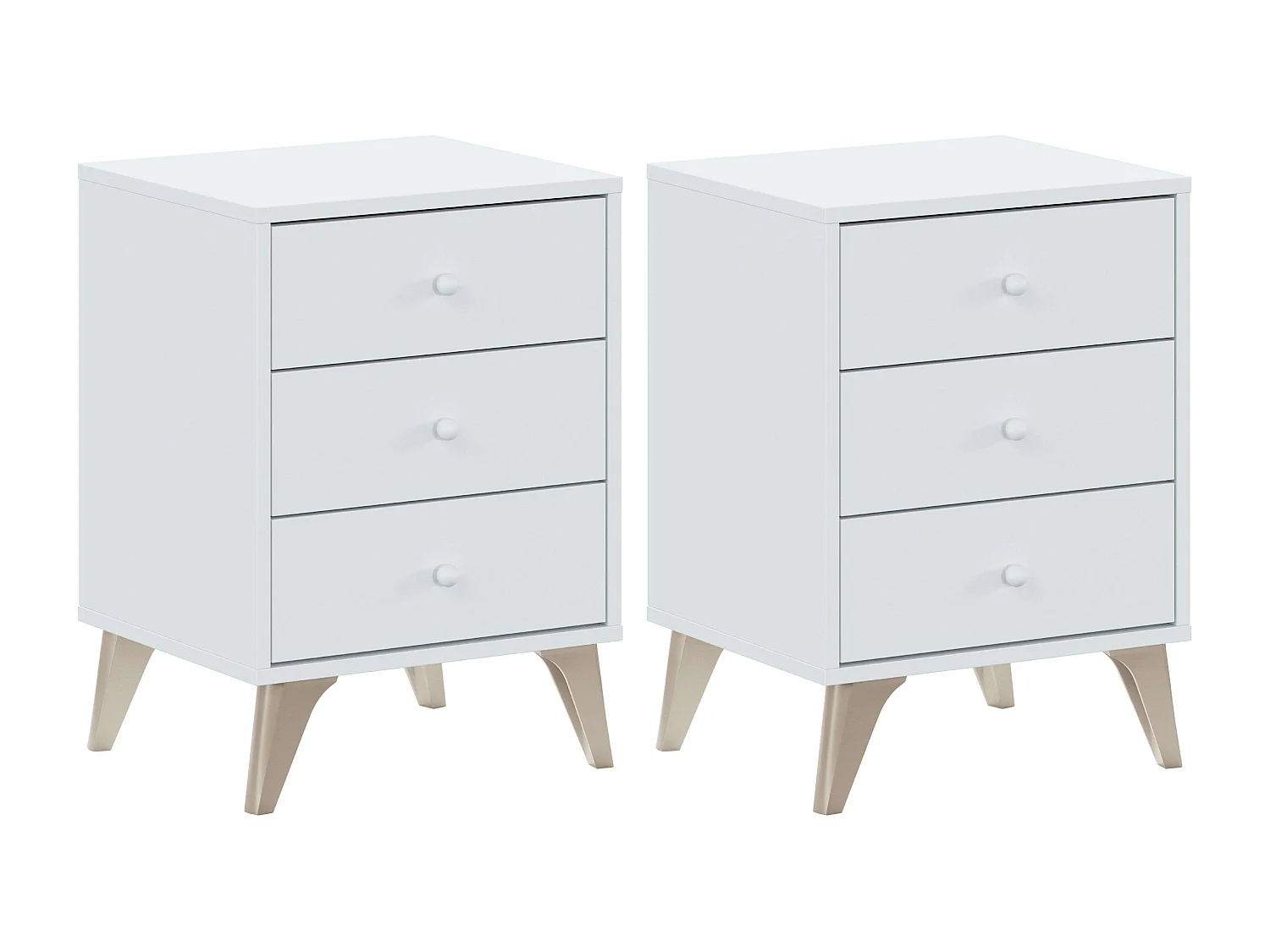 Conjunto de 2 mesas de cabeceira Sweet com 3 gavetas, artik branco, design moderno, 56x40x33,5cm