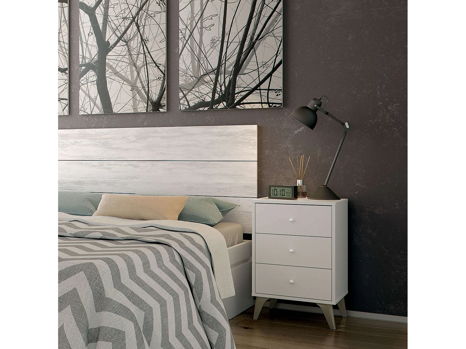 Conjunto de 2 mesas de cabeceira Sweet com 3 gavetas, artik branco, design moderno, 56x40x33,5cm