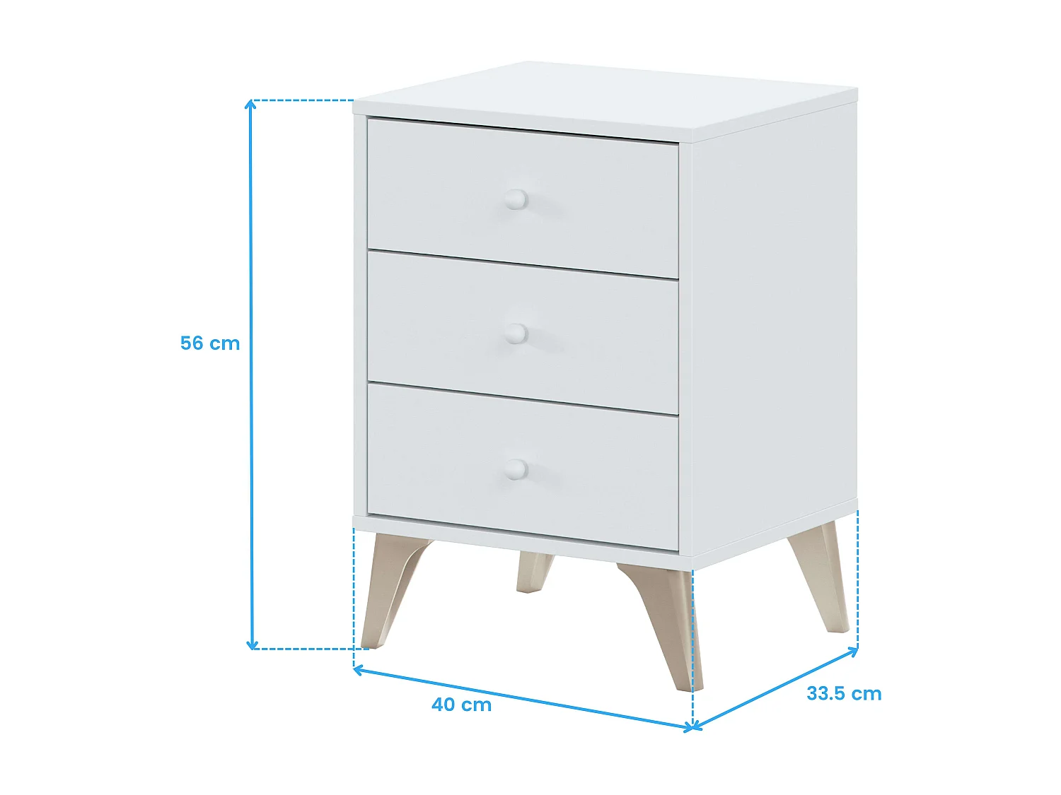 Conjunto de 2 mesas de cabeceira Sweet com 3 gavetas, artik branco, design moderno, 56x40x33,5cm