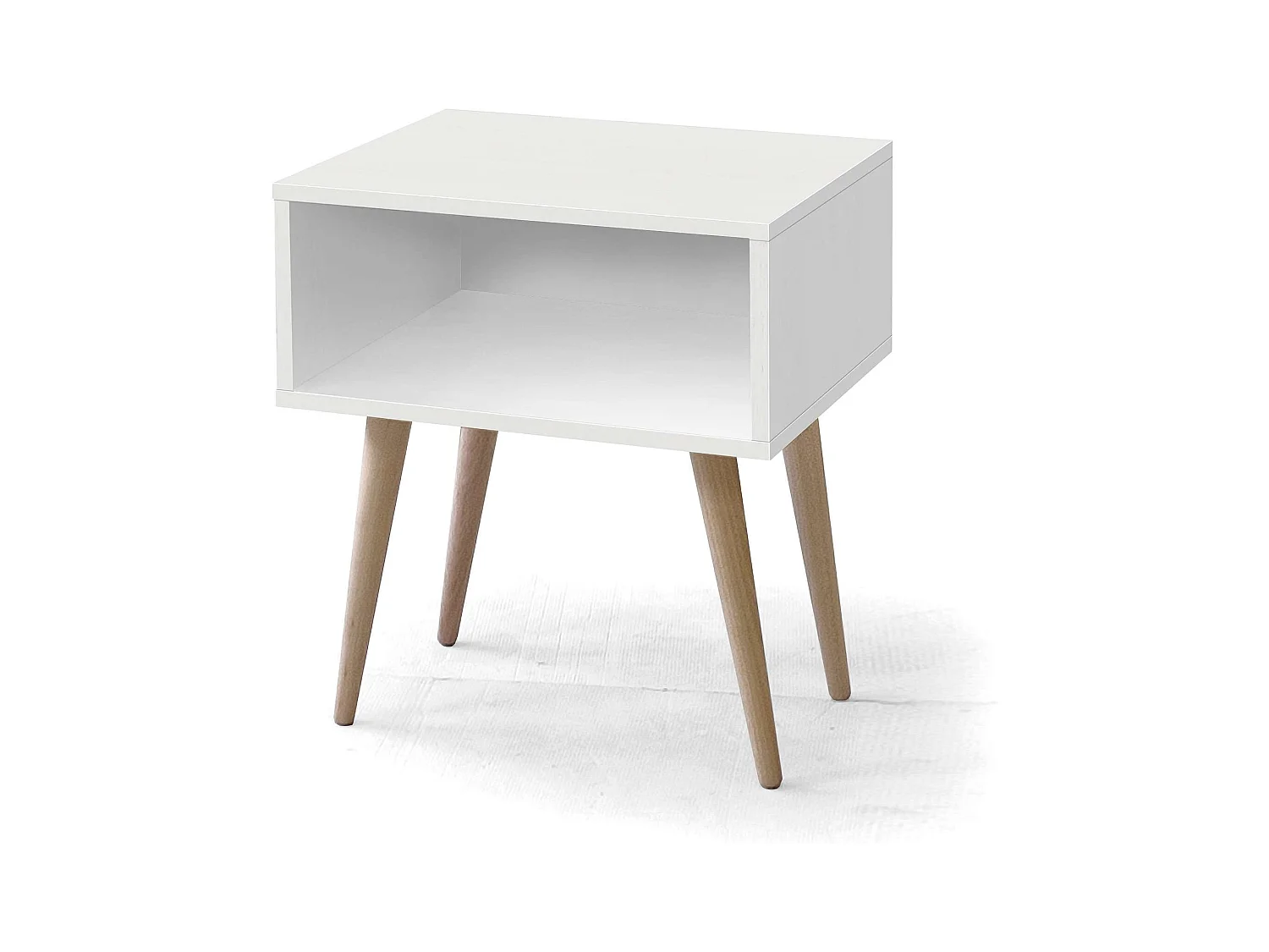 Mesa de cabeceira moderna Yao branca e faia 43x50x35 cm