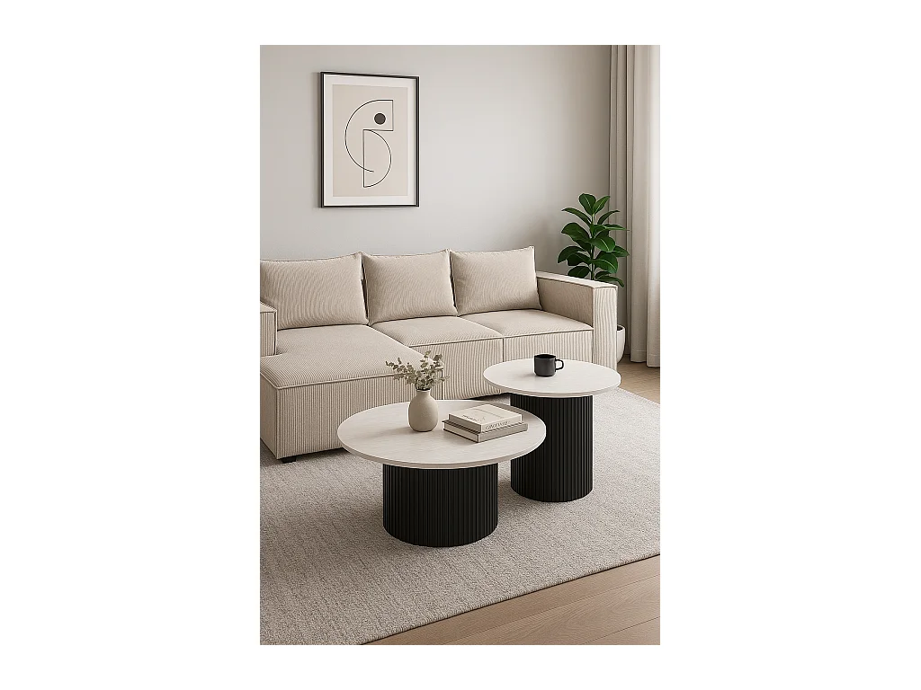 Duo de Tables Basses Gigognes MINA Pieds Noirs 60x45 / 80x38 cm