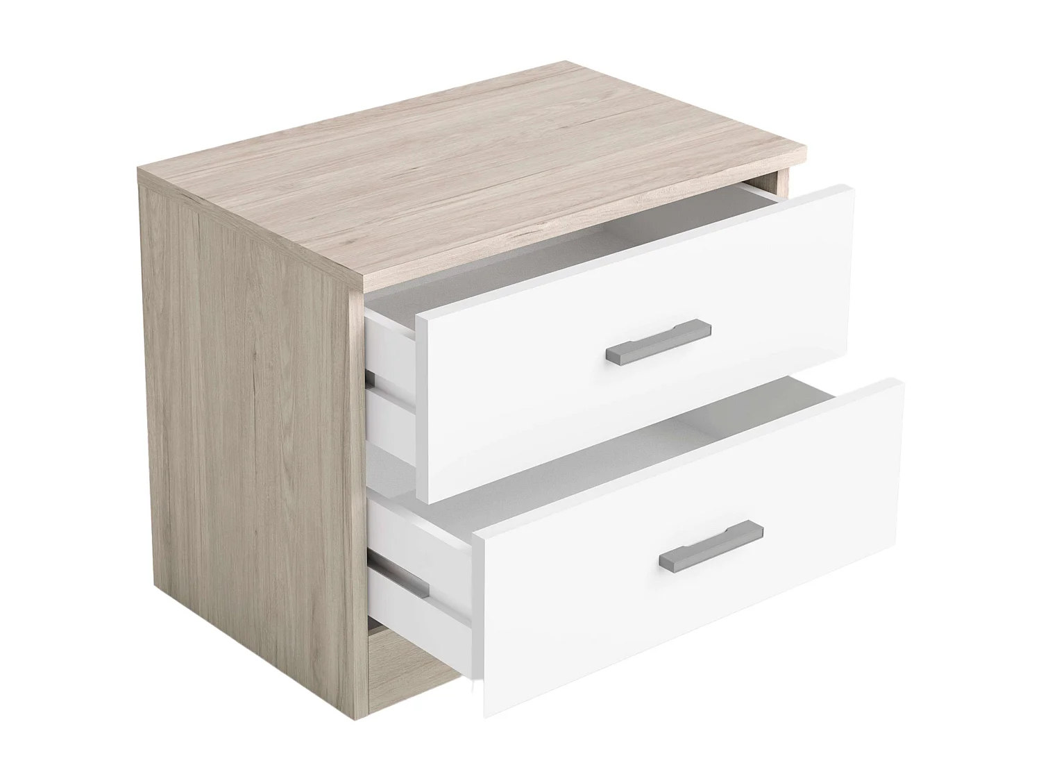 Table de chevet couple avec 2 tiroirs, chambre blanche et sahara 50x42x33 cm