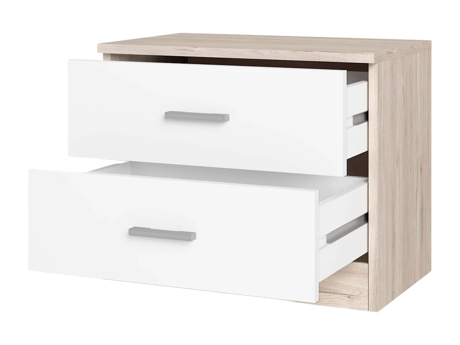 Table de chevet couple avec 2 tiroirs, chambre blanche et sahara 50x42x33 cm