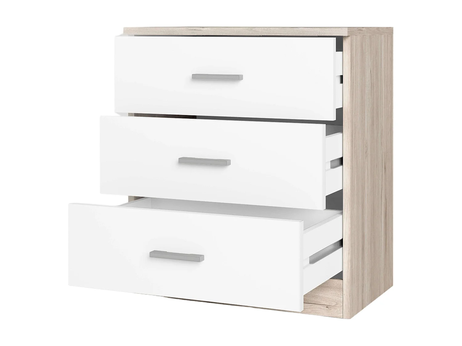 Mesita de noche Couple 3 cajones Sahara Blanco mate, Contemporáneo 50x58x33 cm