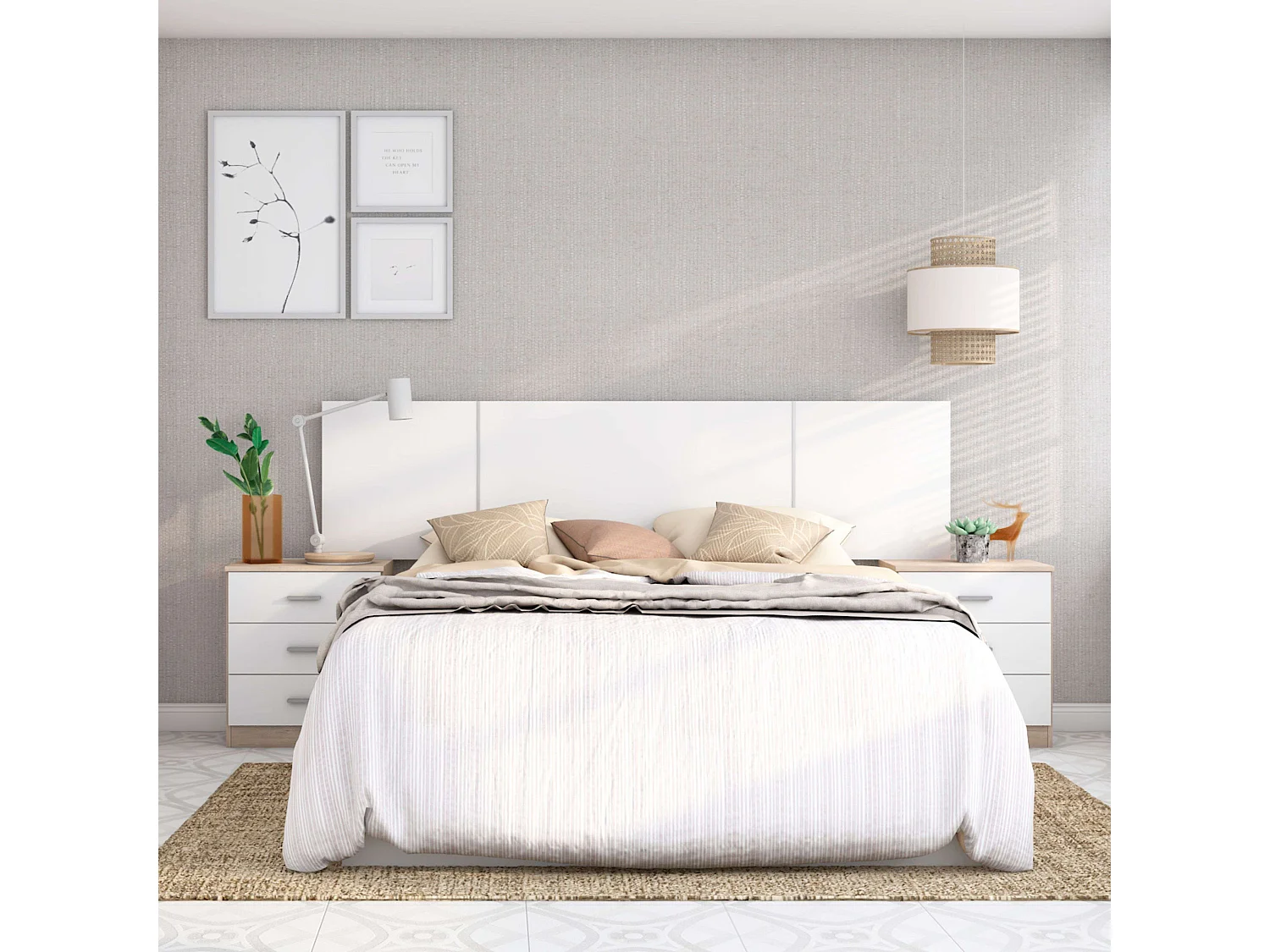 Mesa de cabeceira Sahara com 3 gavetas, branco mate, contemporânea, 50x58x33 cm