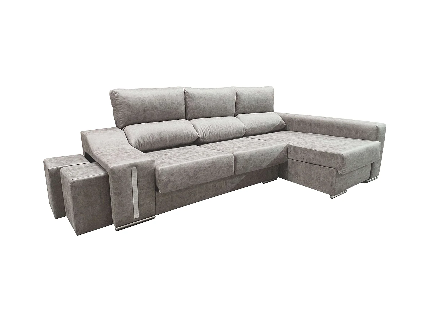 Sofá chaise longue der. Oscar gris con puffs 263x100x85 cm