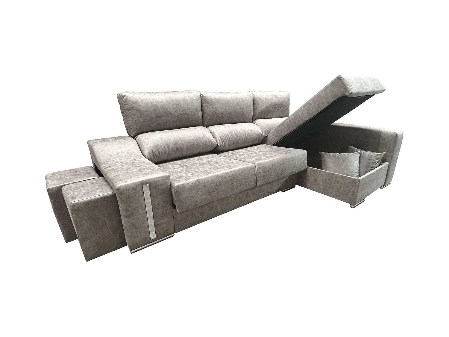 Sofá chaise longue der. Oscar gris con puffs 263x100x85 cm