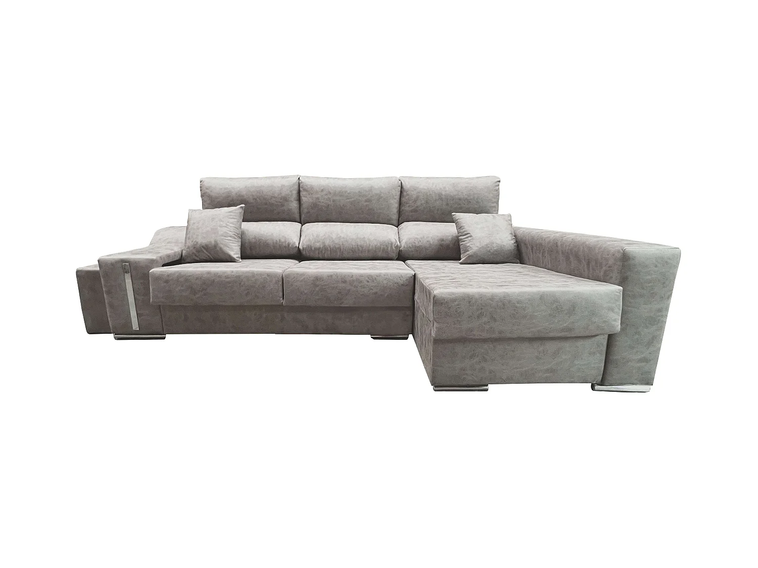 Sofá chaise longue der. Oscar gris con puffs 263x100x85 cm