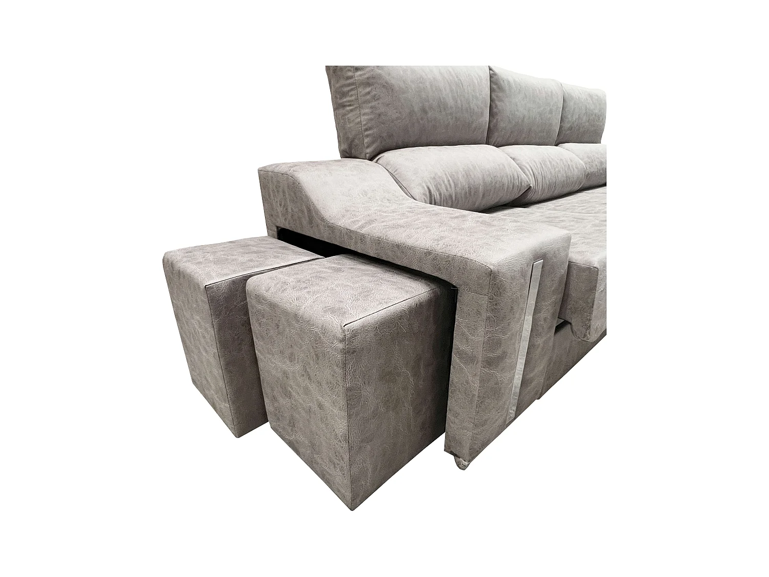 Sofá chaise longue der. Oscar gris con puffs 263x100x85 cm