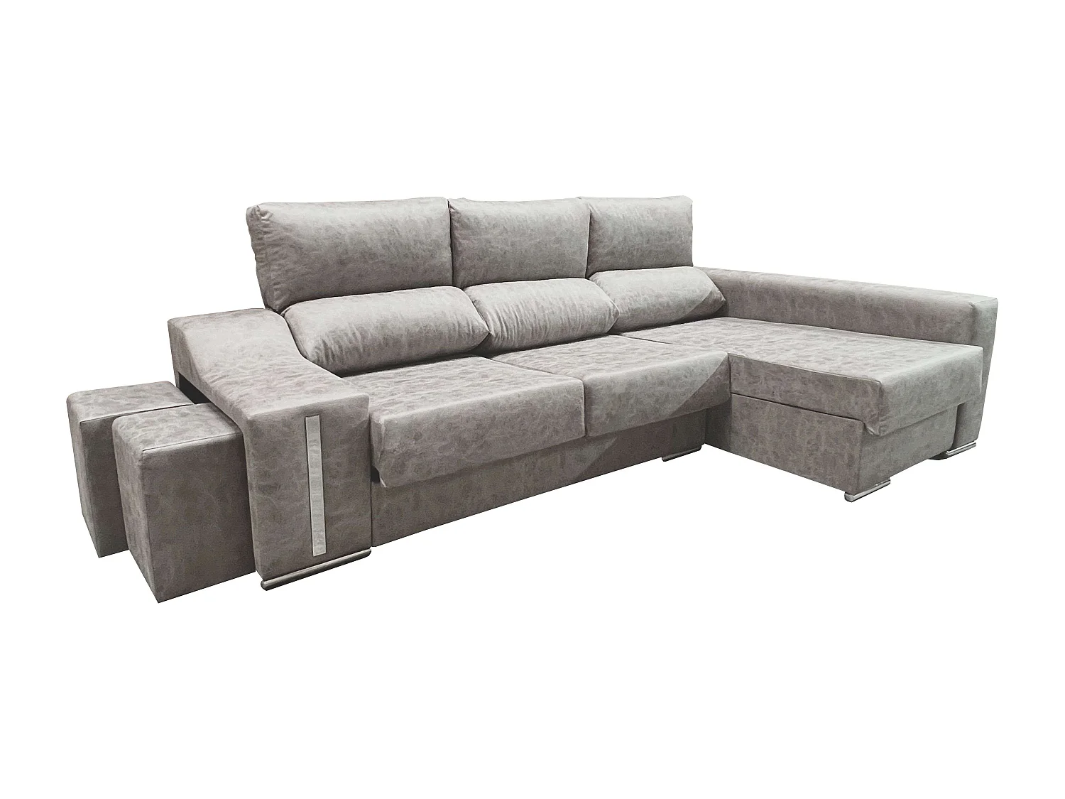 Sofá chaise longue der. Oscar gris con puffs 263x100x85 cm