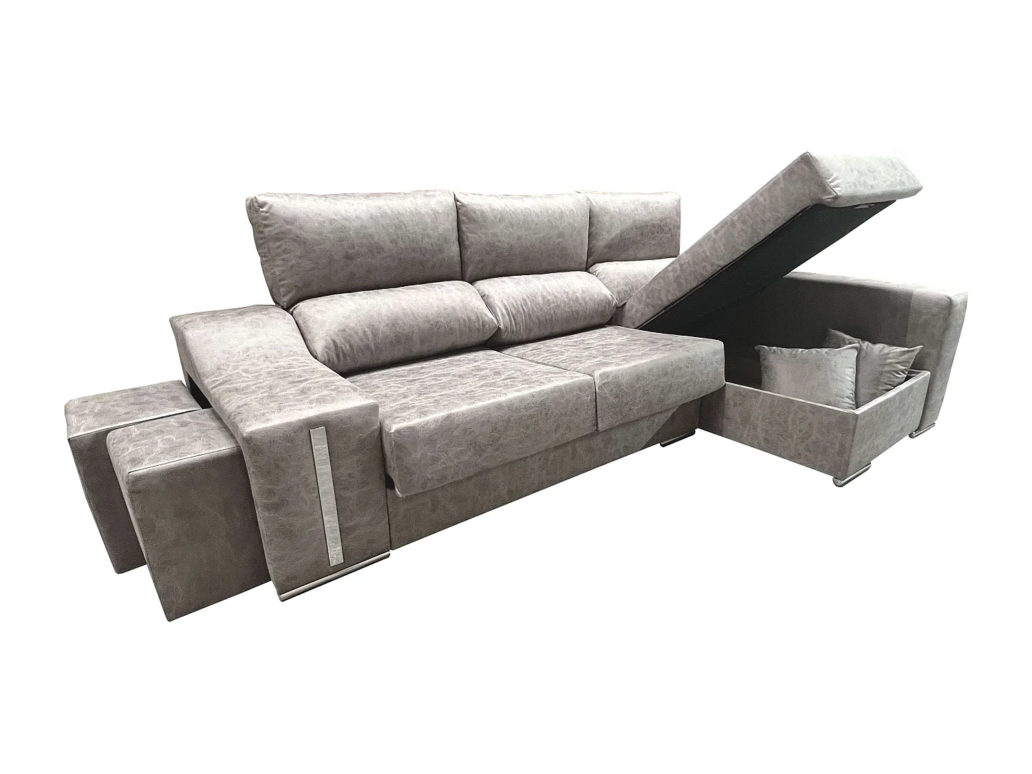 Sofá chaise longue der. Oscar gris con puffs 263x100x85 cm