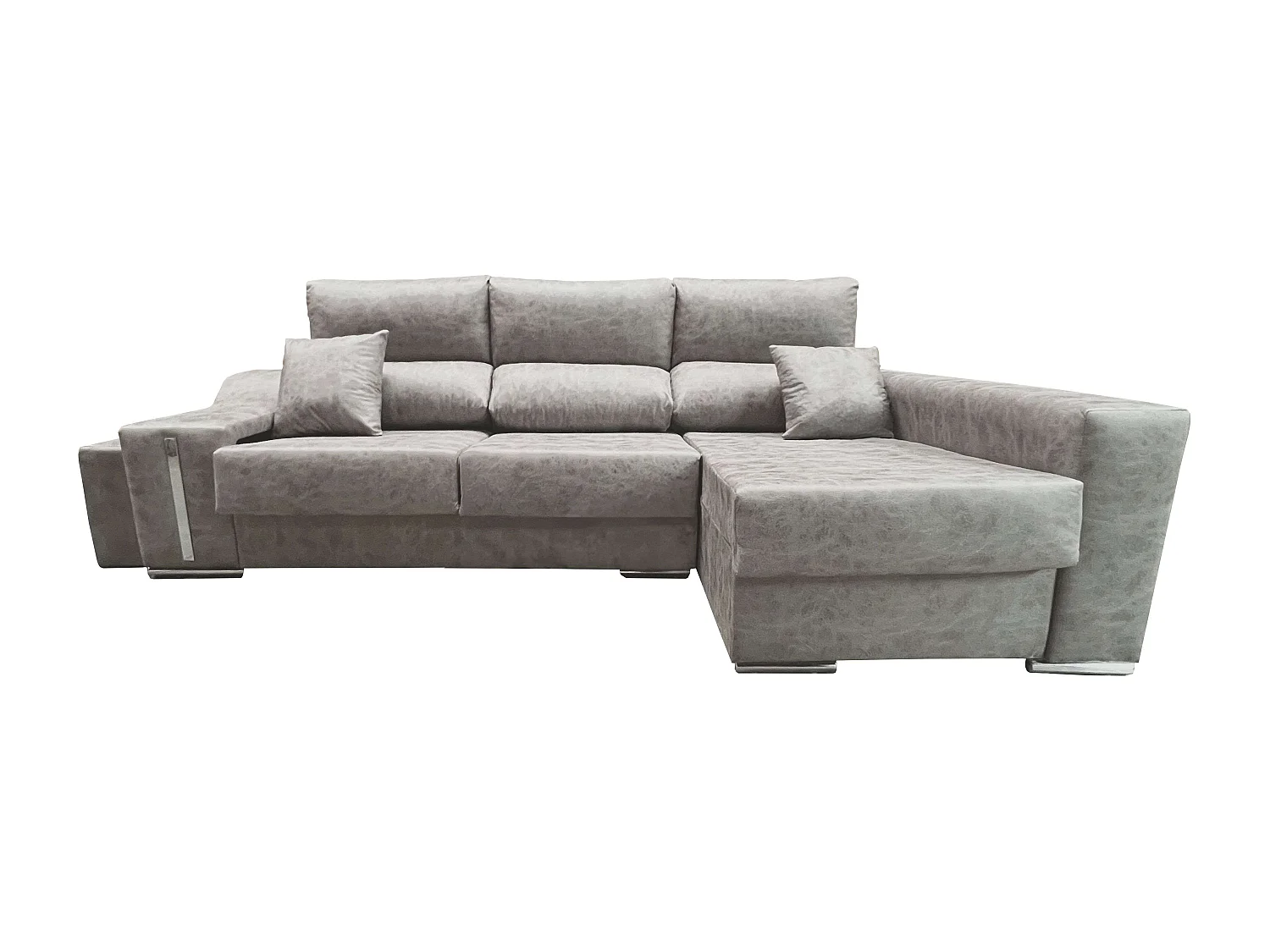 Sofá chaise longue der. Oscar gris con puffs 263x100x85 cm