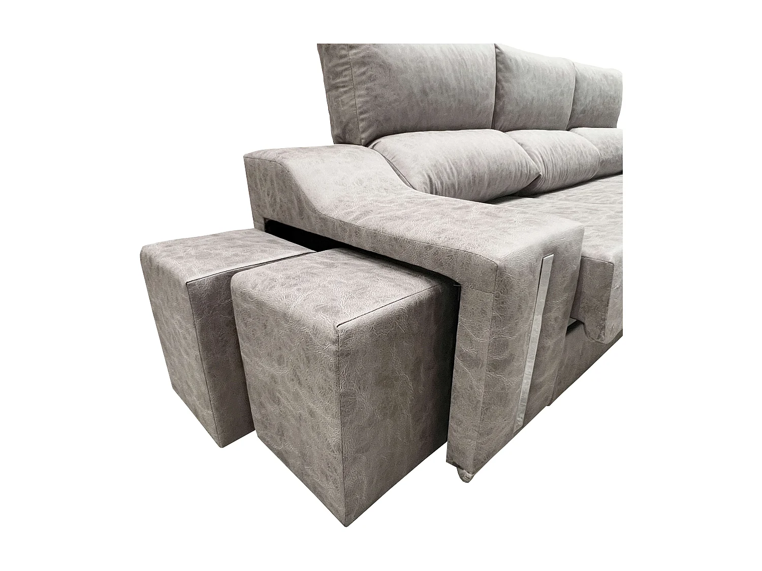 Sofá chaise longue der. Oscar gris con puffs 263x100x85 cm