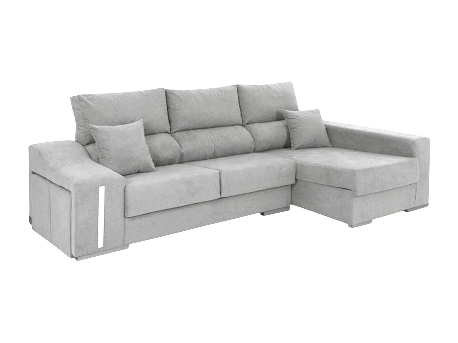 Sofá chaise longue Oscar derecha con arcón y puffs gris 263x100x85 cm