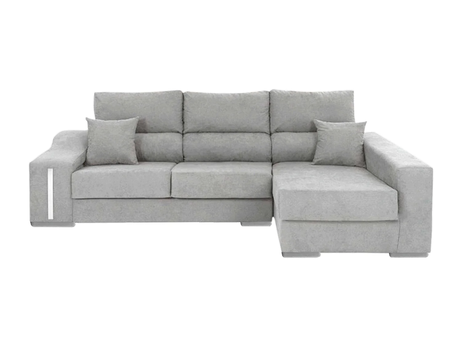 Sofá chaise longue Oscar derecha con arcón y puffs gris 263x100x85 cm