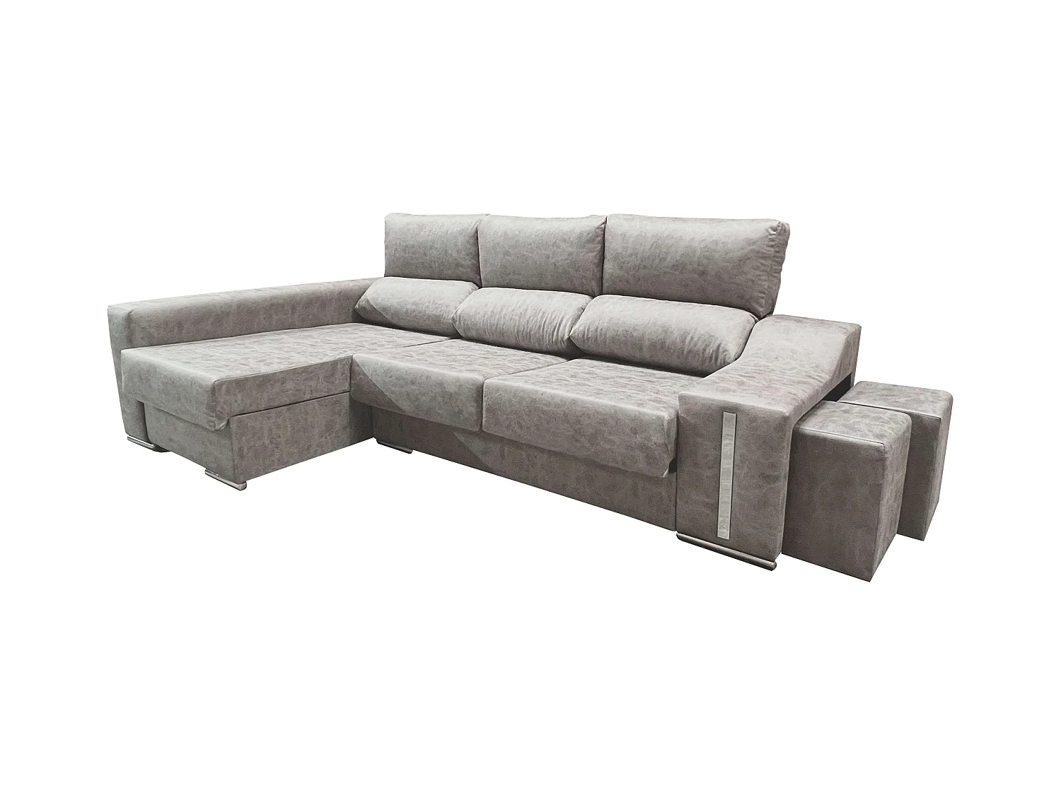 Sofá Oscar chaise longue izq. gris 263x100x85 cm con puffs y arcón