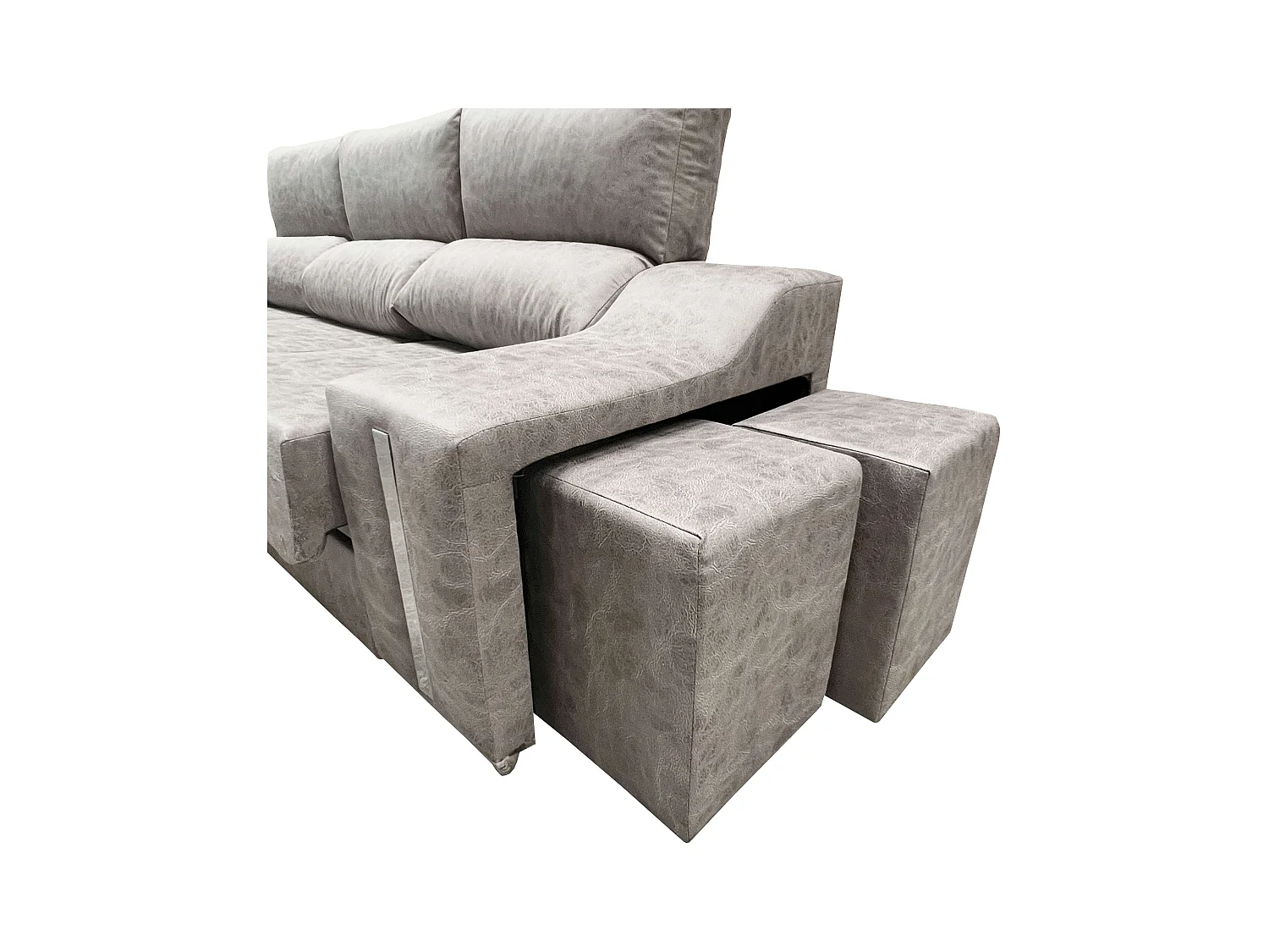 Sofá Oscar chaise longue izq. gris 263x100x85 cm con puffs y arcón