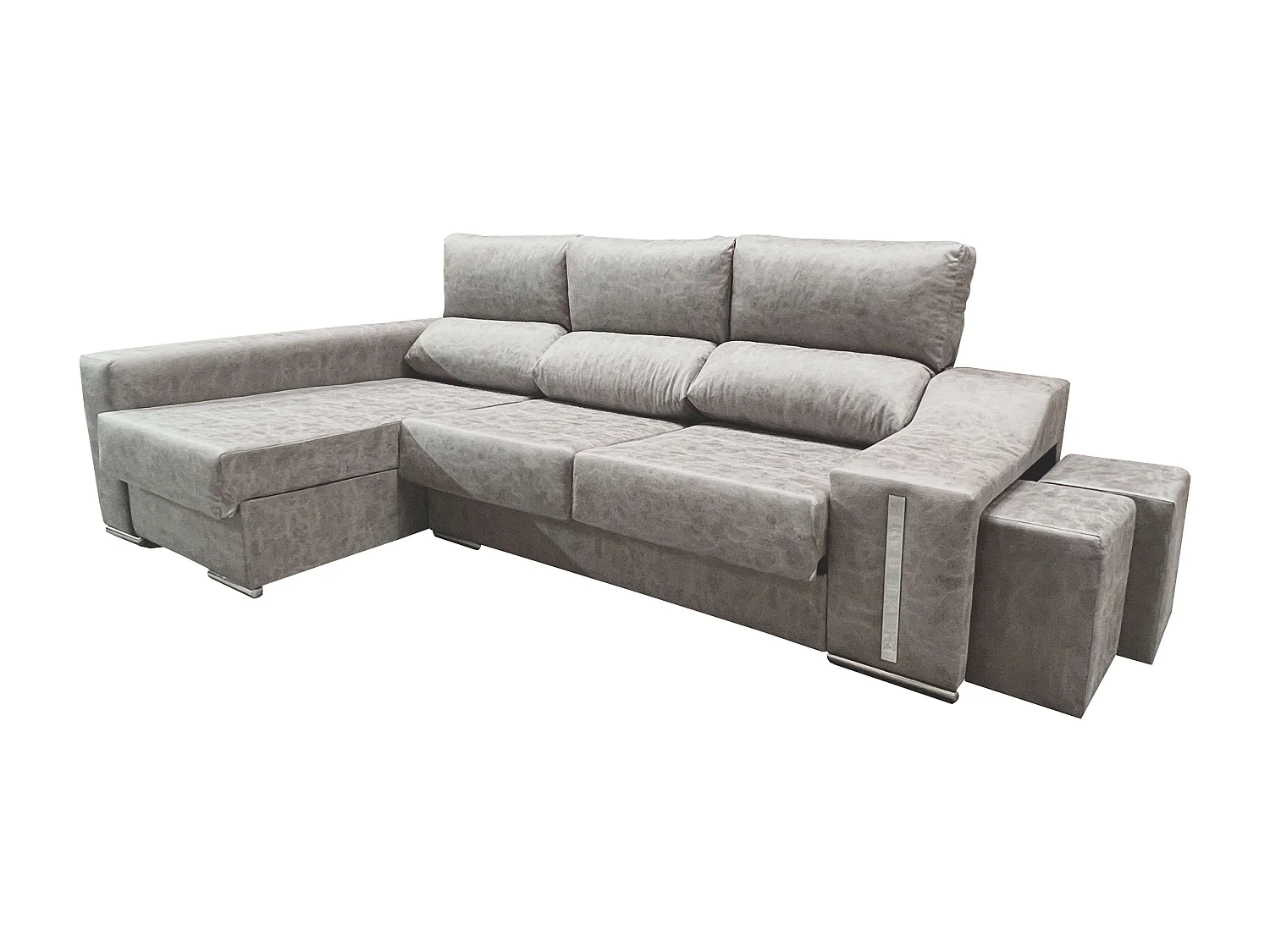 Sofá Oscar chaise longue izq. gris 263x100x85 cm con puffs y arcón