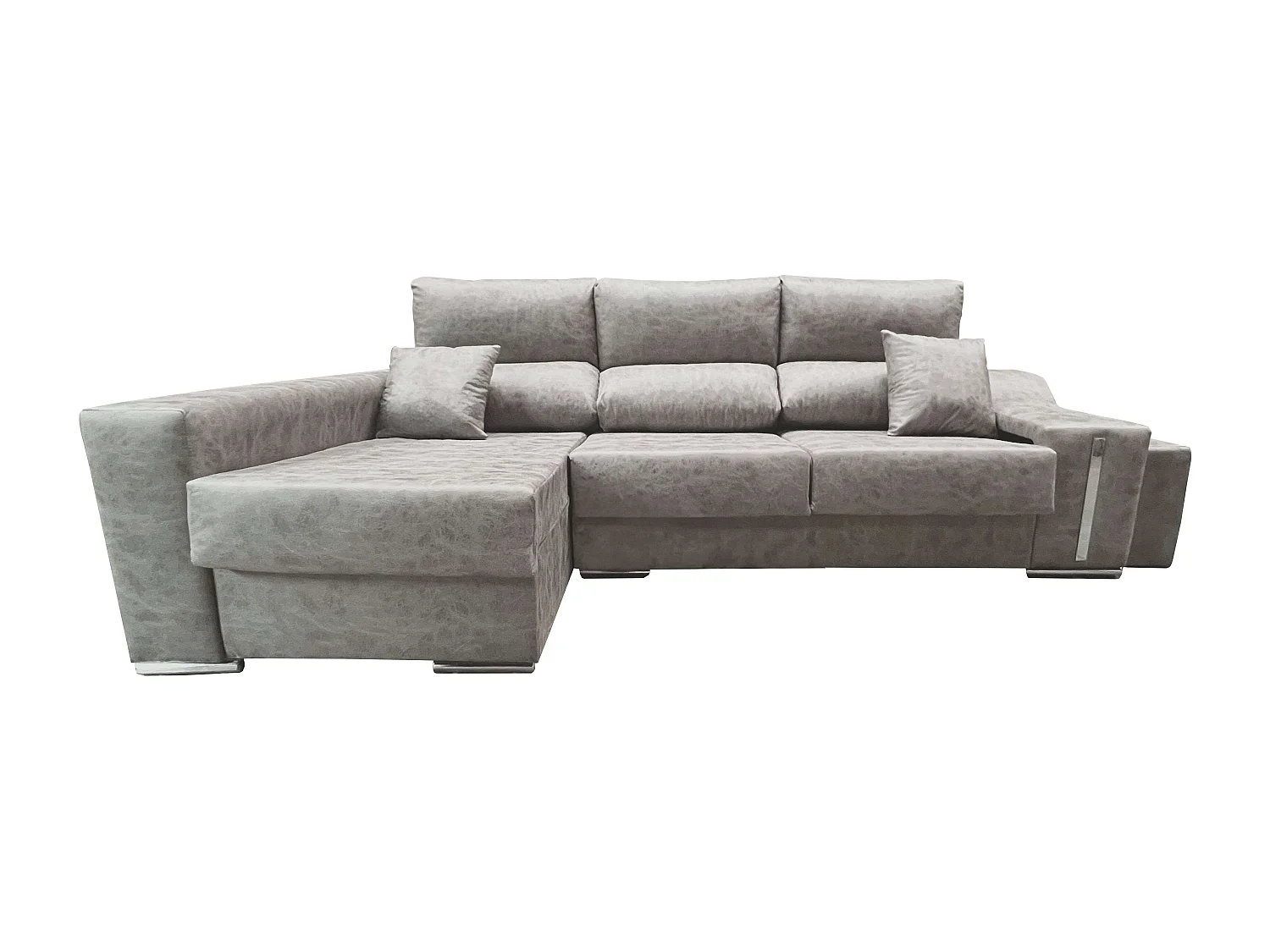 Sofá Oscar chaise longue izq. gris 263x100x85 cm con puffs y arcón
