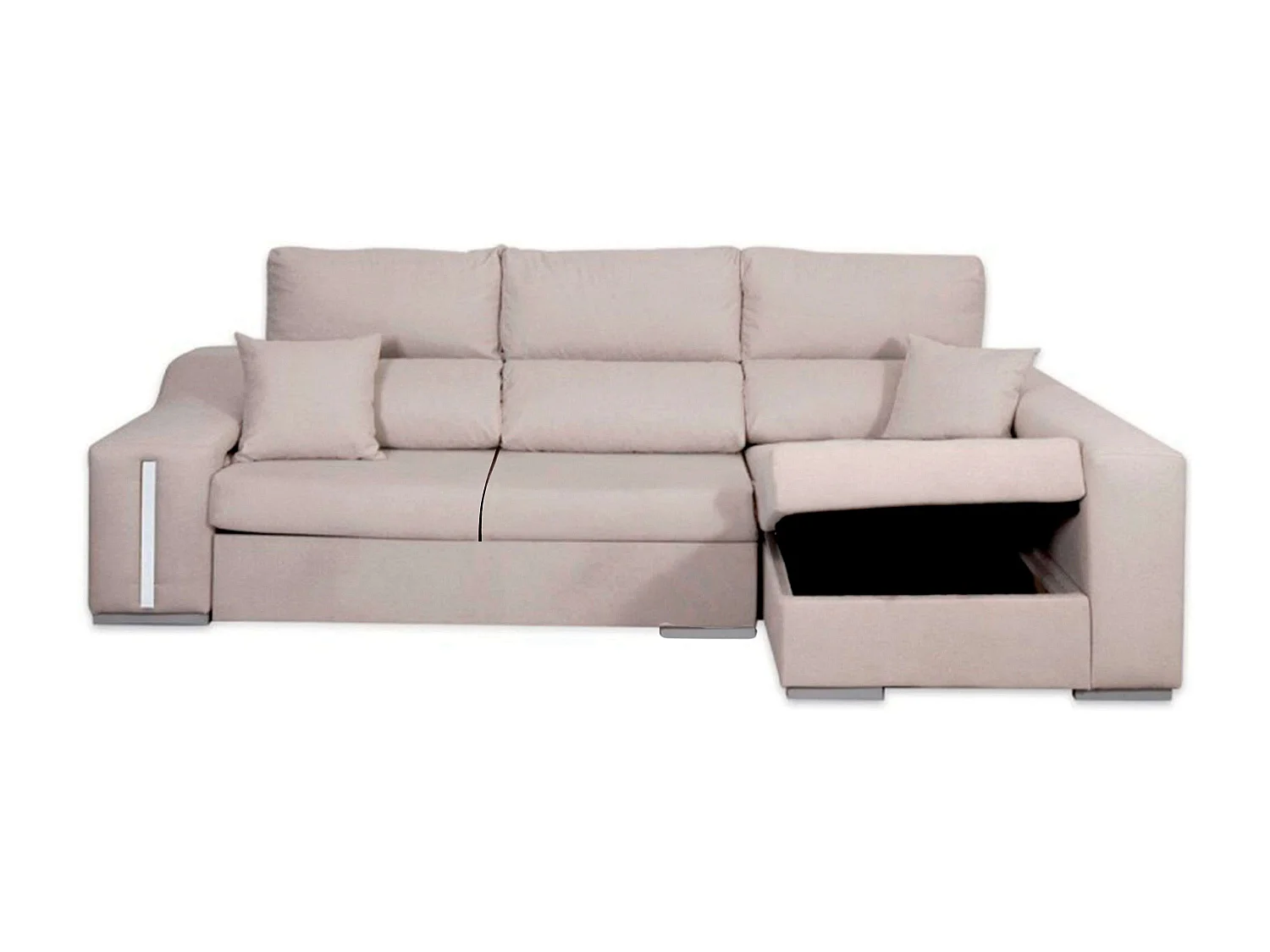 Sofá chaise longue Oscar dcha beige con 2 puffs y arcón 263x100x85 cm