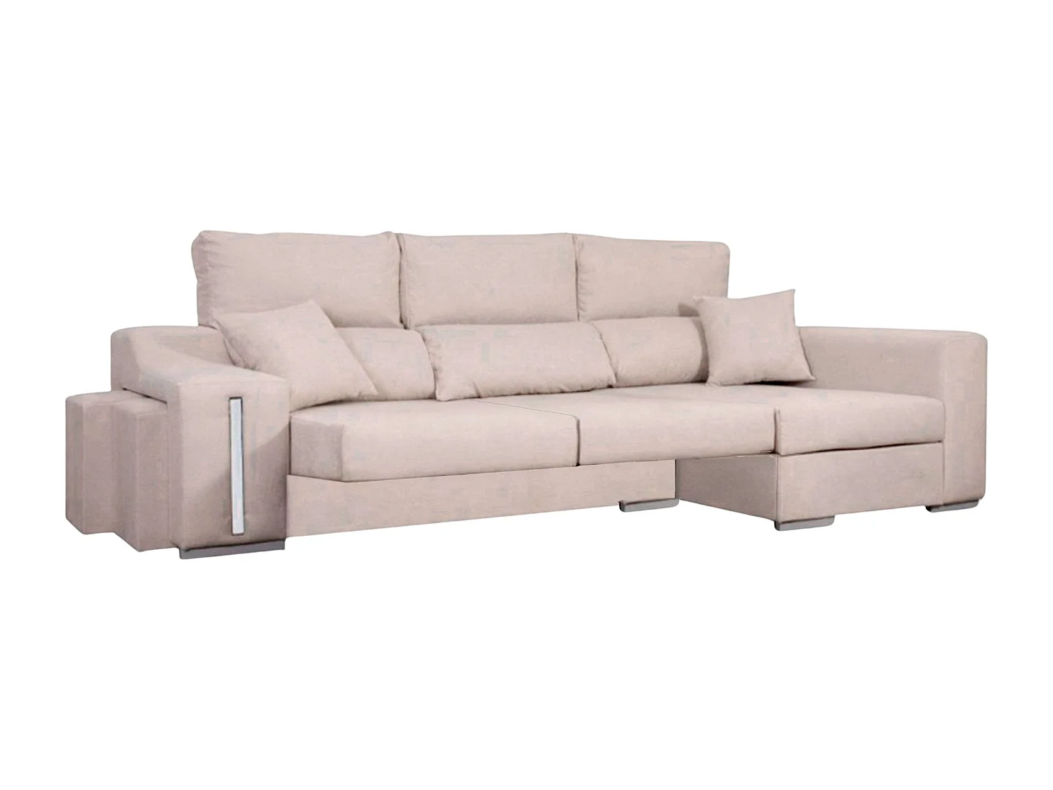 Sofá chaise longue Oscar dcha beige con 2 puffs y arcón 263x100x85 cm