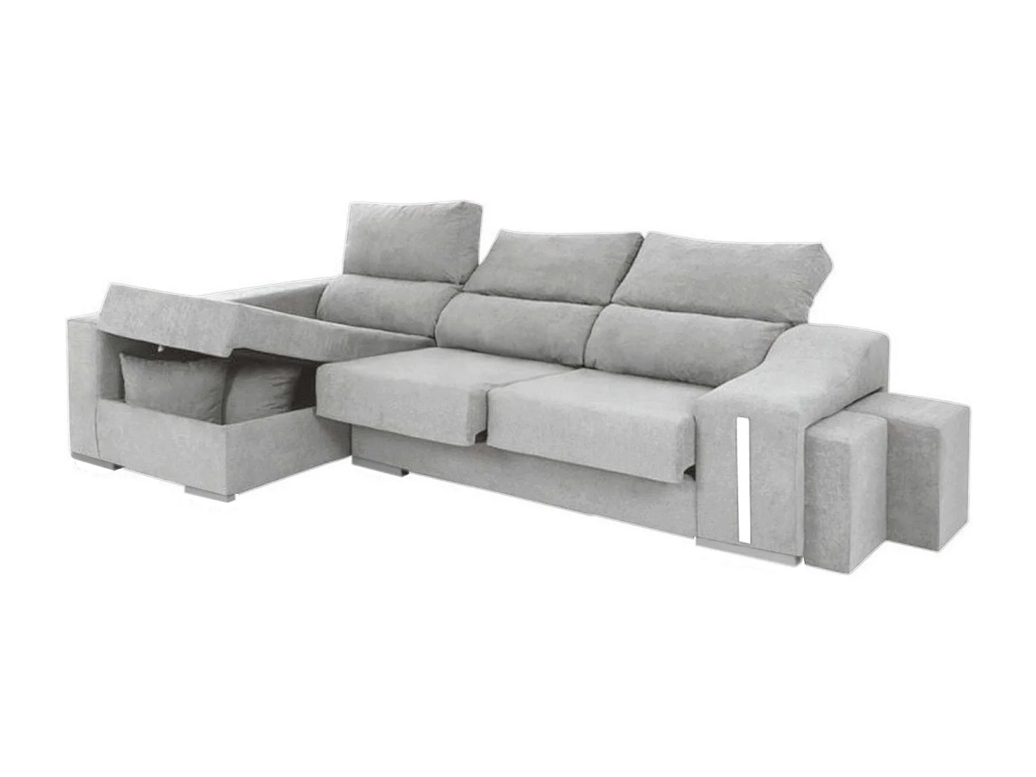 Sofá Oscar chaise longue izq. con 2 puffs gris, 263x100x85 cm
