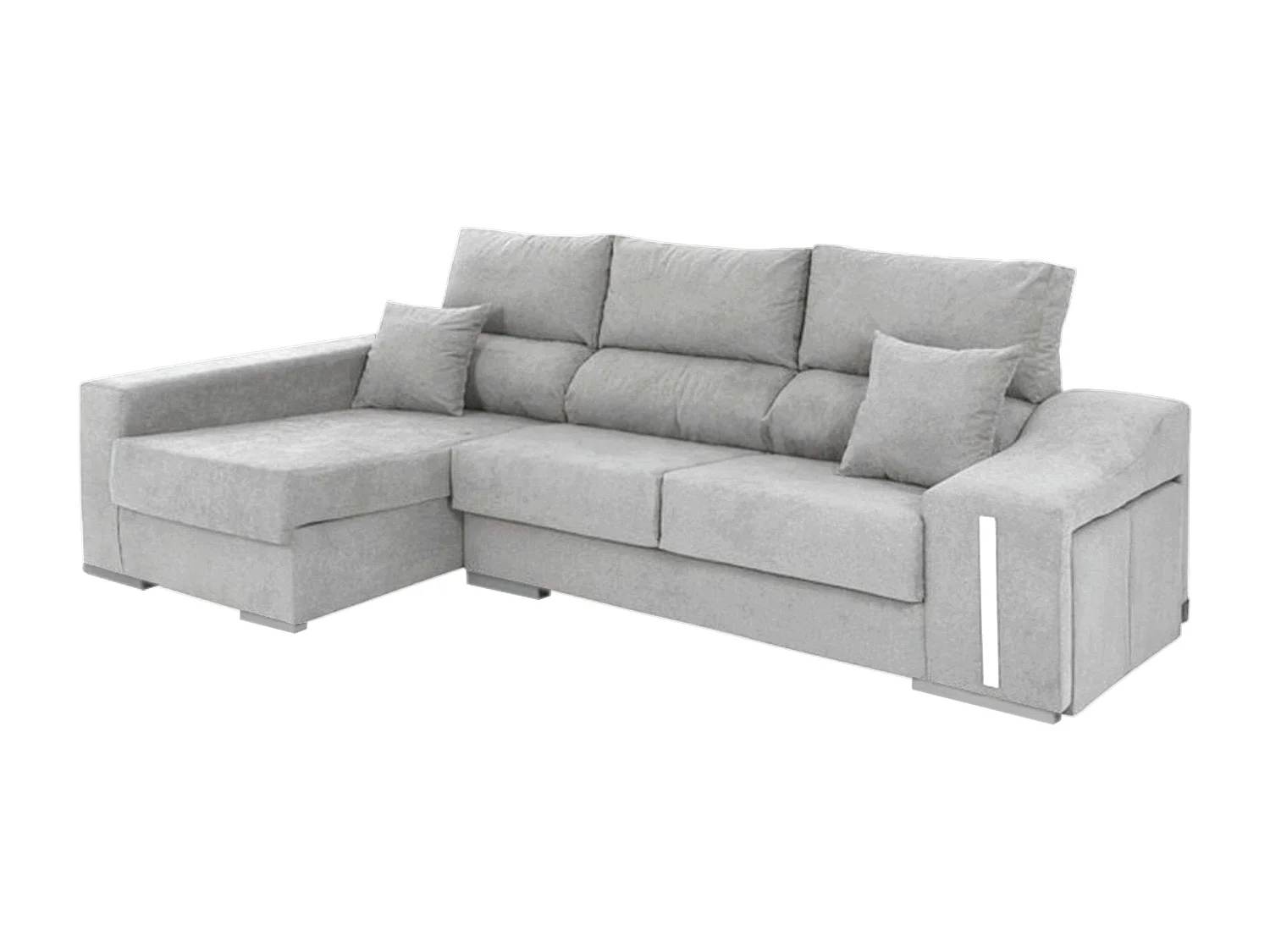 Sofá Oscar chaise longue izq. con 2 puffs gris, 263x100x85 cm