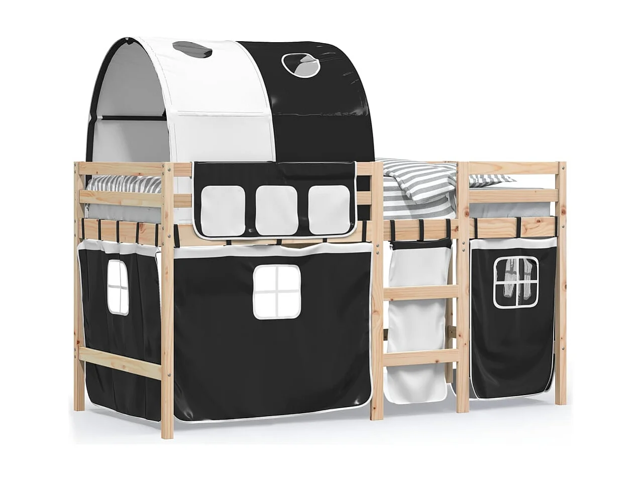 Einzelbett | Bettgestell | Kinderhochbett mit Tunnel Weiß & Schwarz 90x200 cm Kiefernholz SHL803740