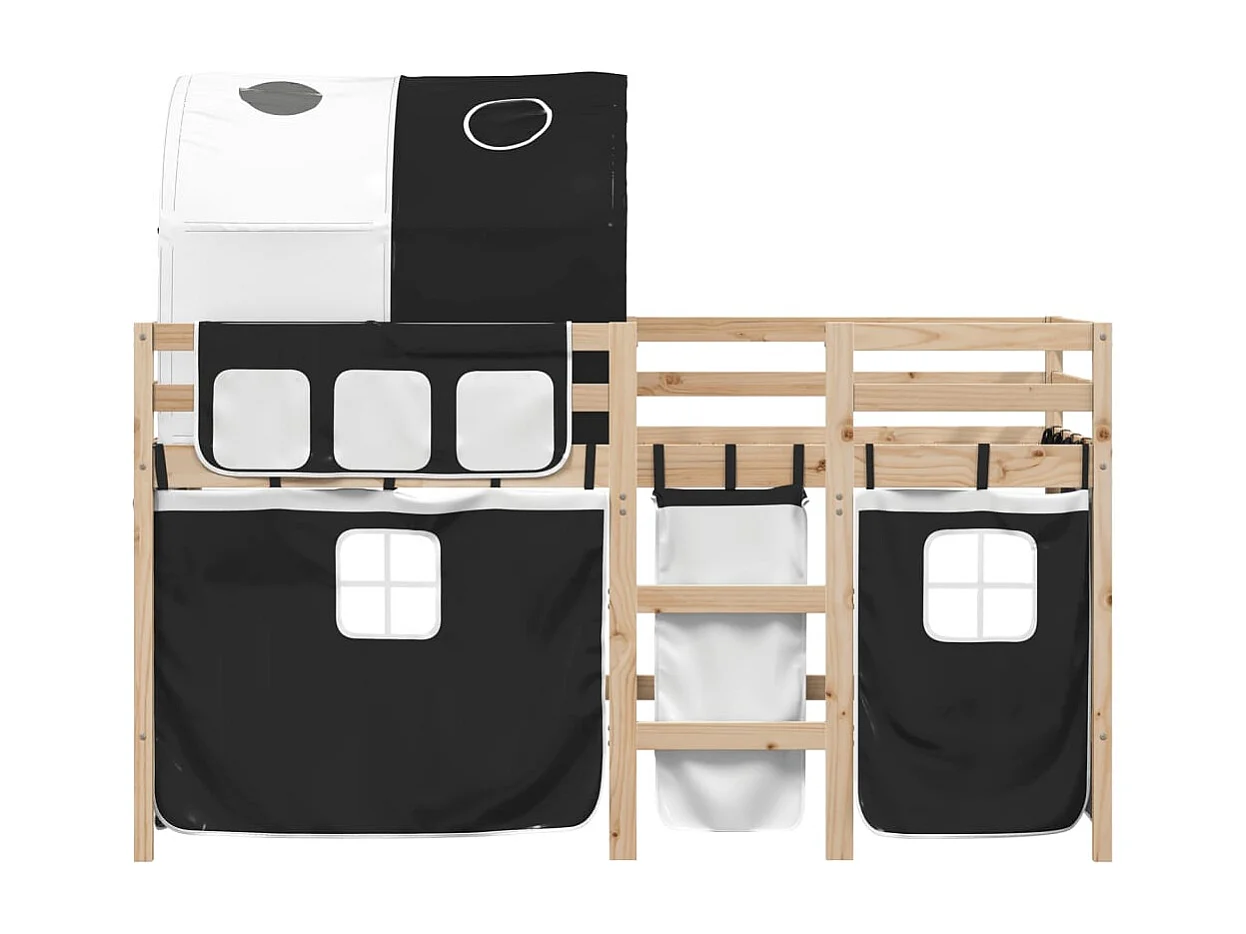 Einzelbett | Bettgestell | Kinderhochbett mit Tunnel Weiß & Schwarz 90x200 cm Kiefernholz SHL803740