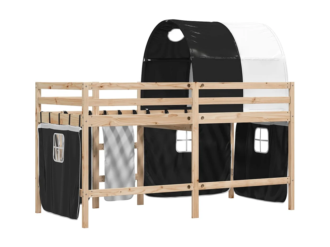 Einzelbett | Bettgestell | Kinderhochbett mit Tunnel Weiß & Schwarz 90x200 cm Kiefernholz SHL803740