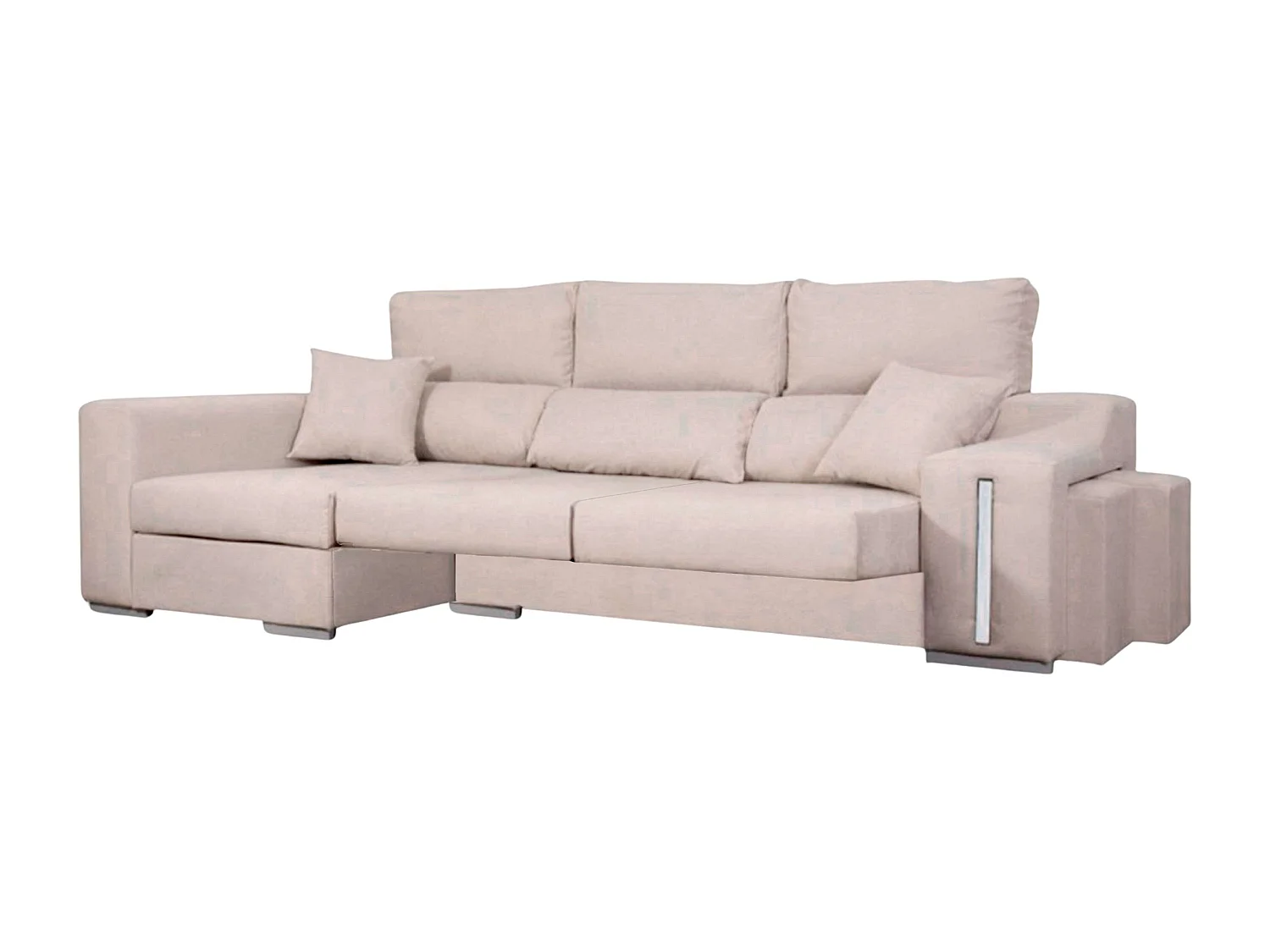 Sofá Oscar chaise longue izq. tapizado beige con 2 puffs 263x100x85 cm