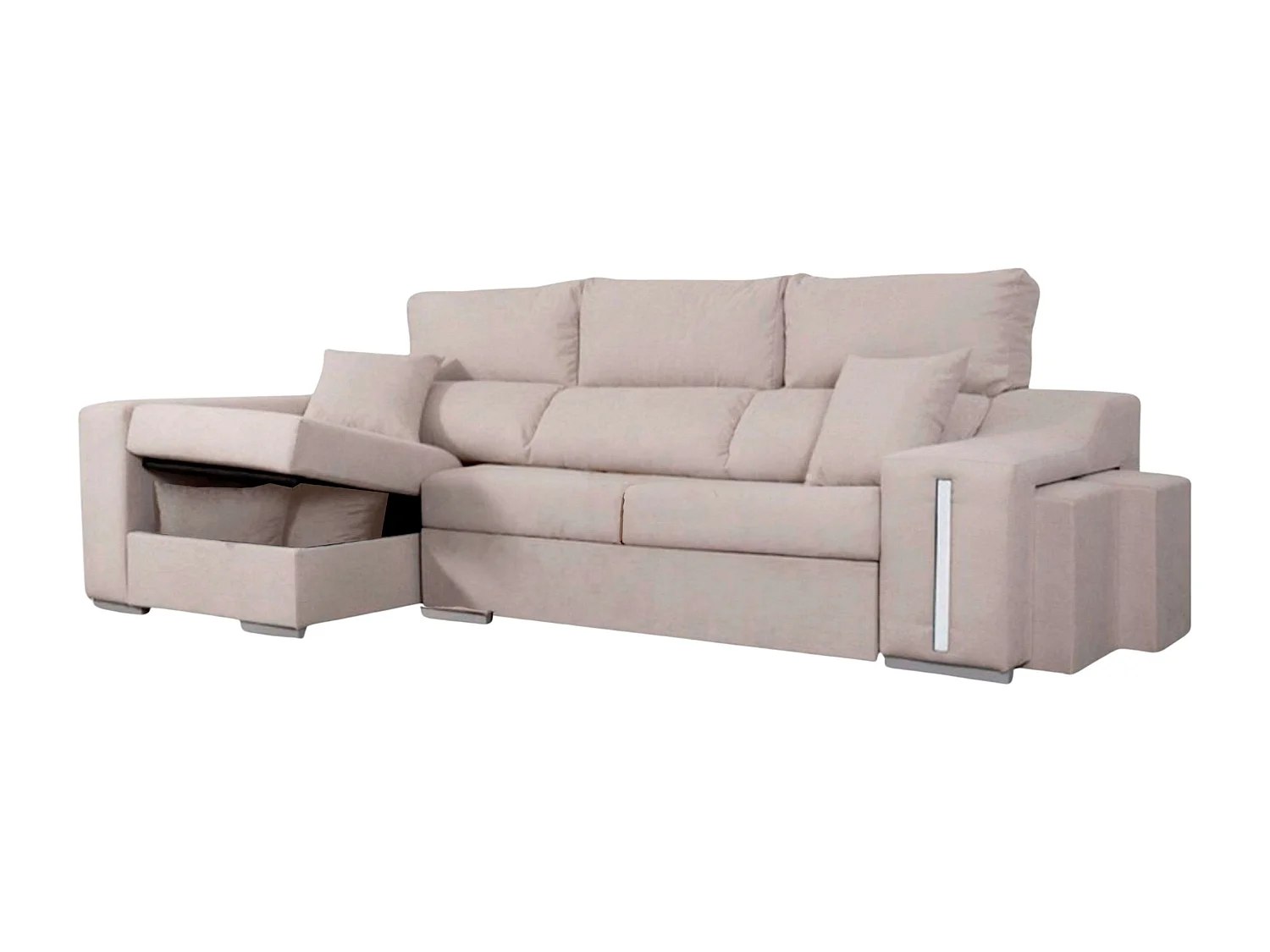 Sofá Oscar chaise longue izq. tapizado beige con 2 puffs 263x100x85 cm