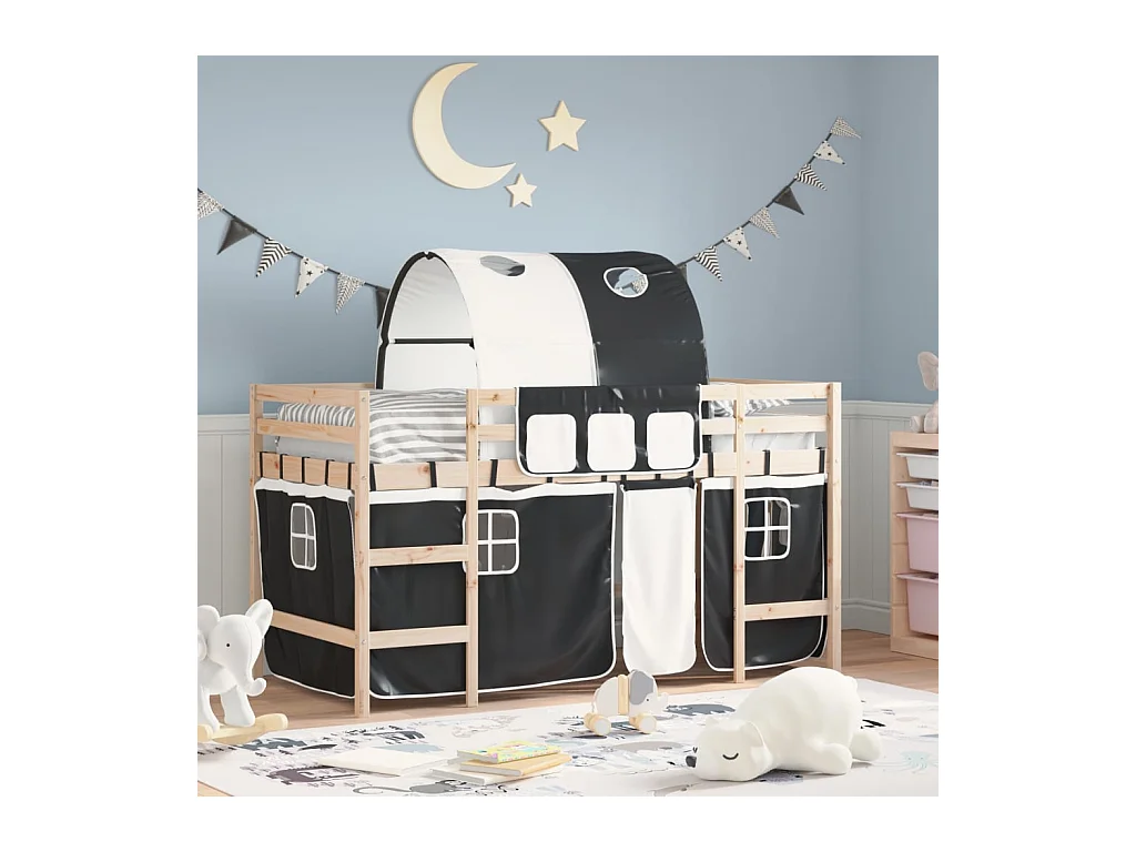 Lit simlpe-Lit mezzanine enfants avec tunnel sans matelas 90x200 cm