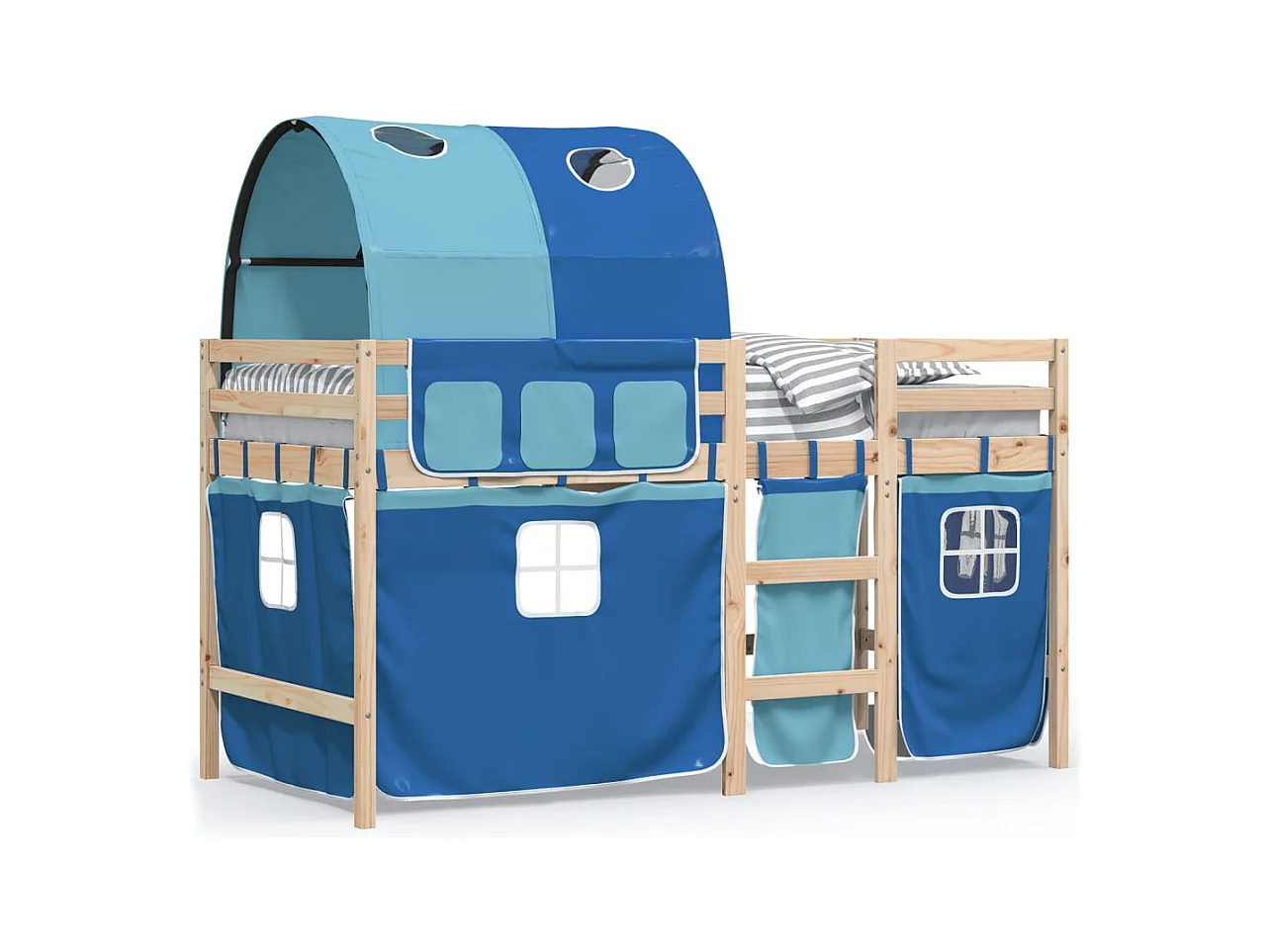 Lit simlpe-Lit mezzanine enfants avec tunnel sans matelas bleu 90x200 cm