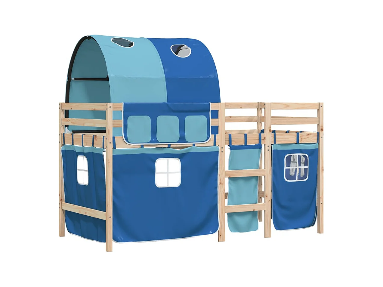 Lit simlpe-Lit mezzanine enfants avec tunnel sans matelas bleu 90x200 cm