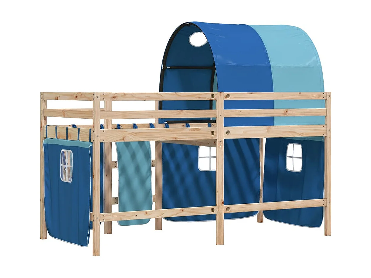 Lit simlpe-Lit mezzanine enfants avec tunnel sans matelas bleu 90x200 cm