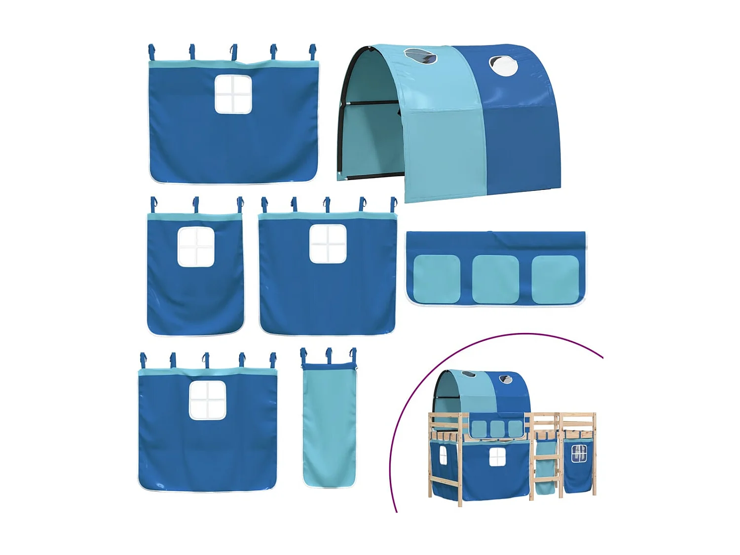 Einzelbett | Bettgestell | Kinderhochbett mit Tunnel Blau 90x200 cm Massivholz Kiefer SHL545927